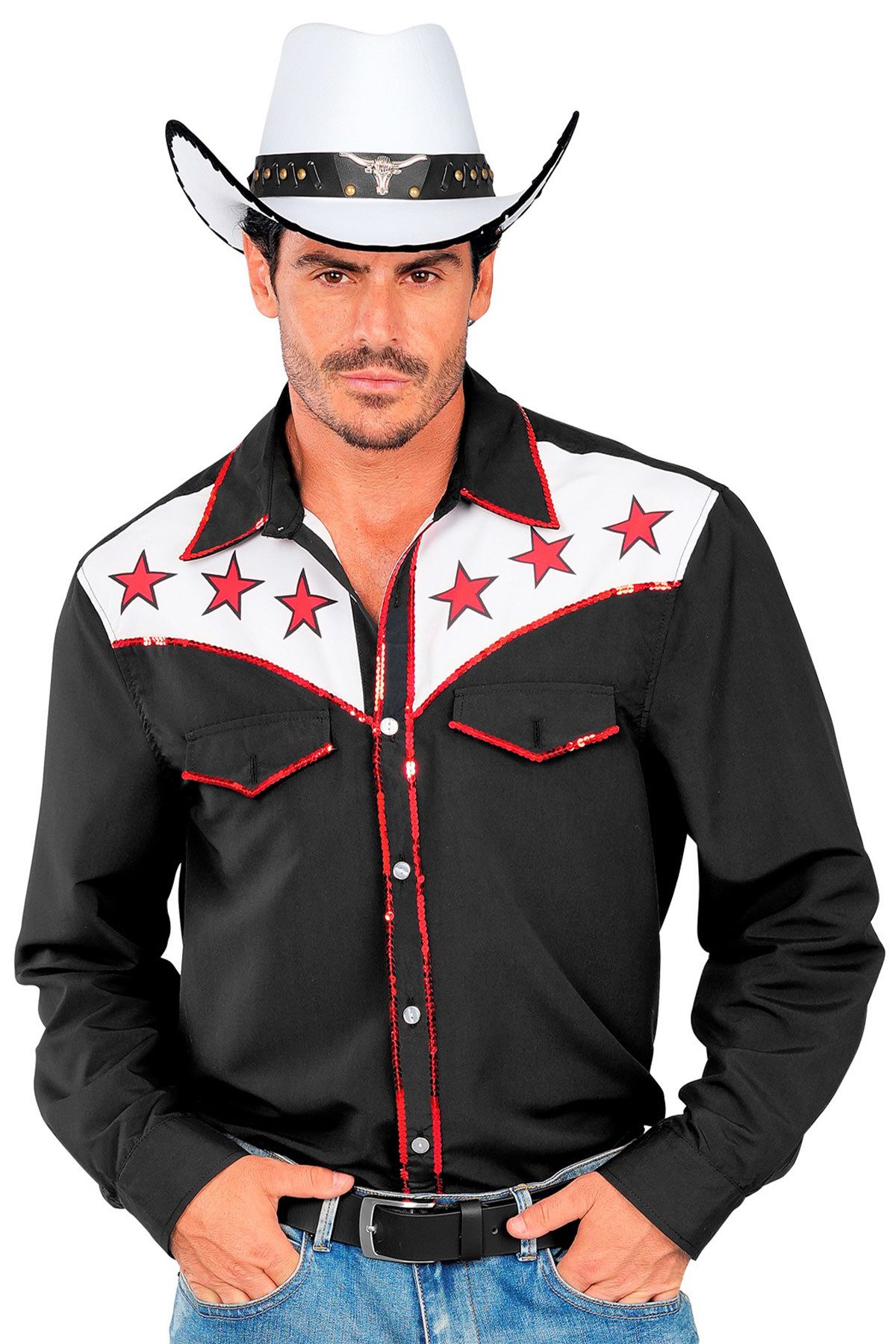 Widmann S.r.l. Cowboy-Kostüm Cowboy Hemd 'Rodeo' für Herren, Schwarz