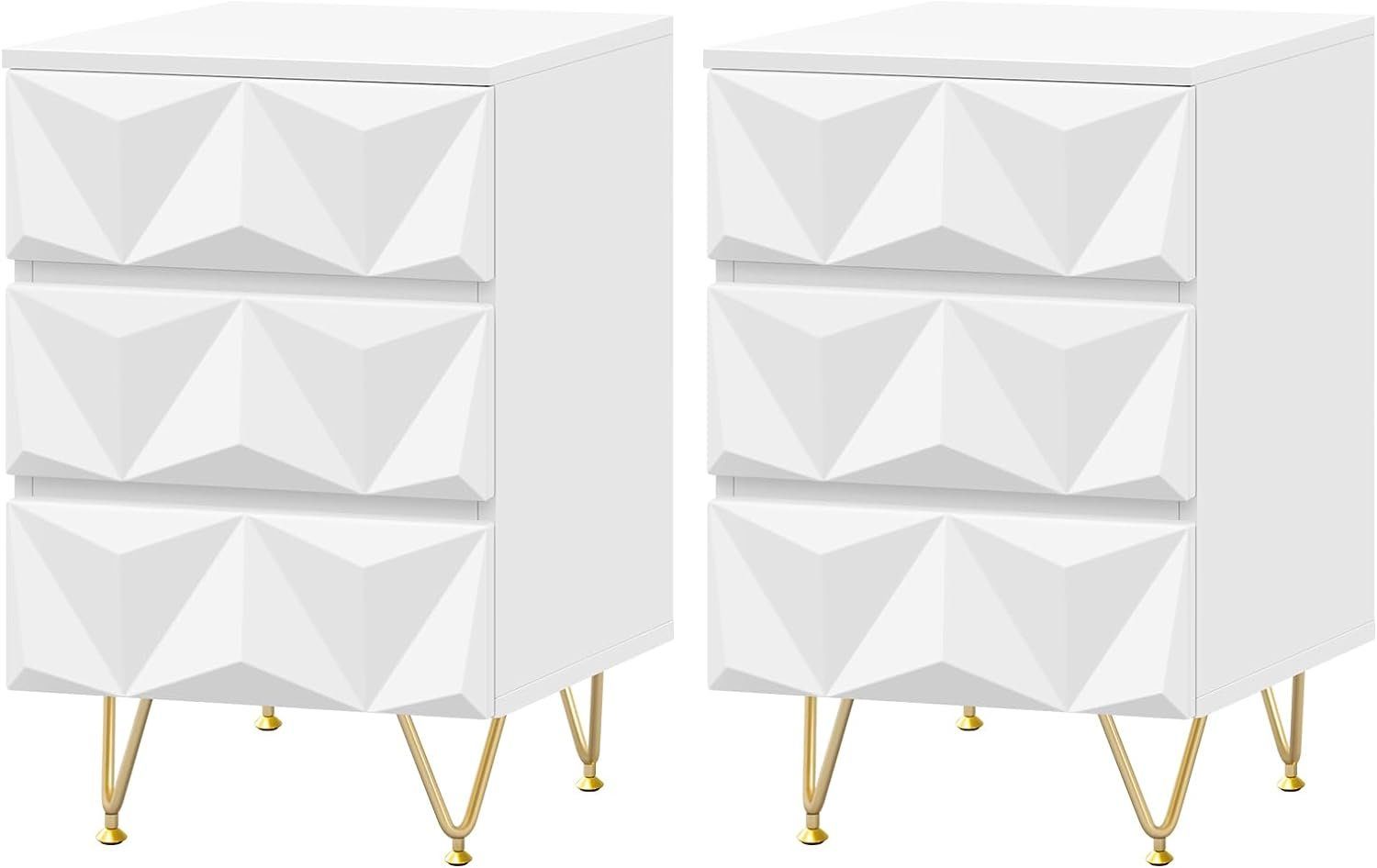 EUGAD Nachttisch (2-St., 2er Set), mit 3 Schubladen, 40x62,5x40 cm, Weiß + günstig online kaufen