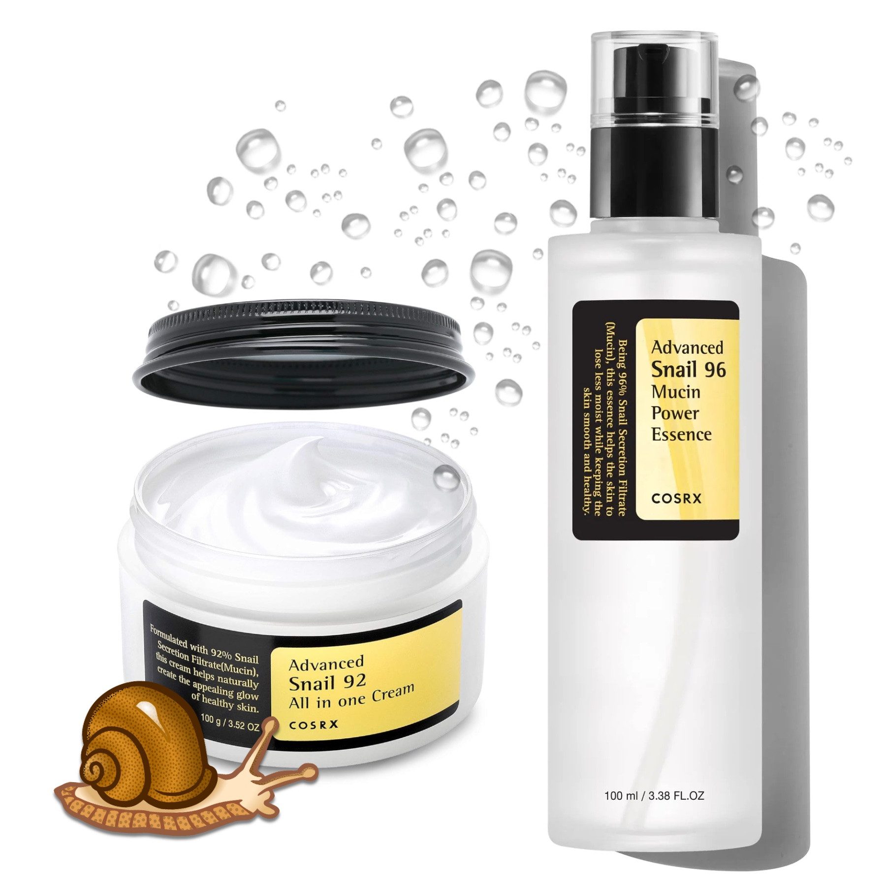 Cosrx Hautpflege-Set Advanced Snail Set: 92 All In One Cream + 96 Mucin Power Essence, 2-tlg., Feuchtigkeitscreme, Straffung, Stresslinderung