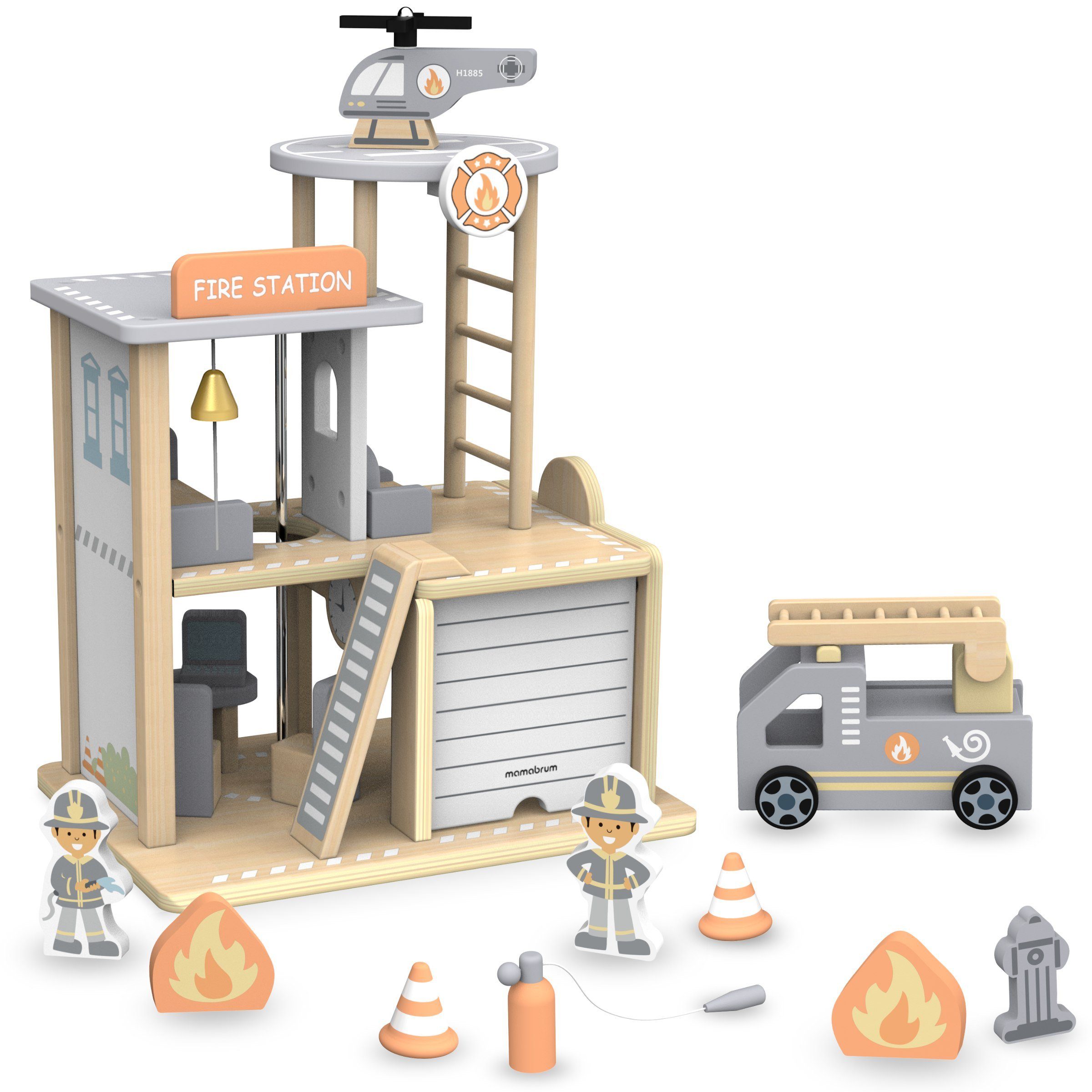 Mamabrum Spiel-Feuerwehrwache Feuerwehrstation Spielset - Holzspielzeug günstig online kaufen
