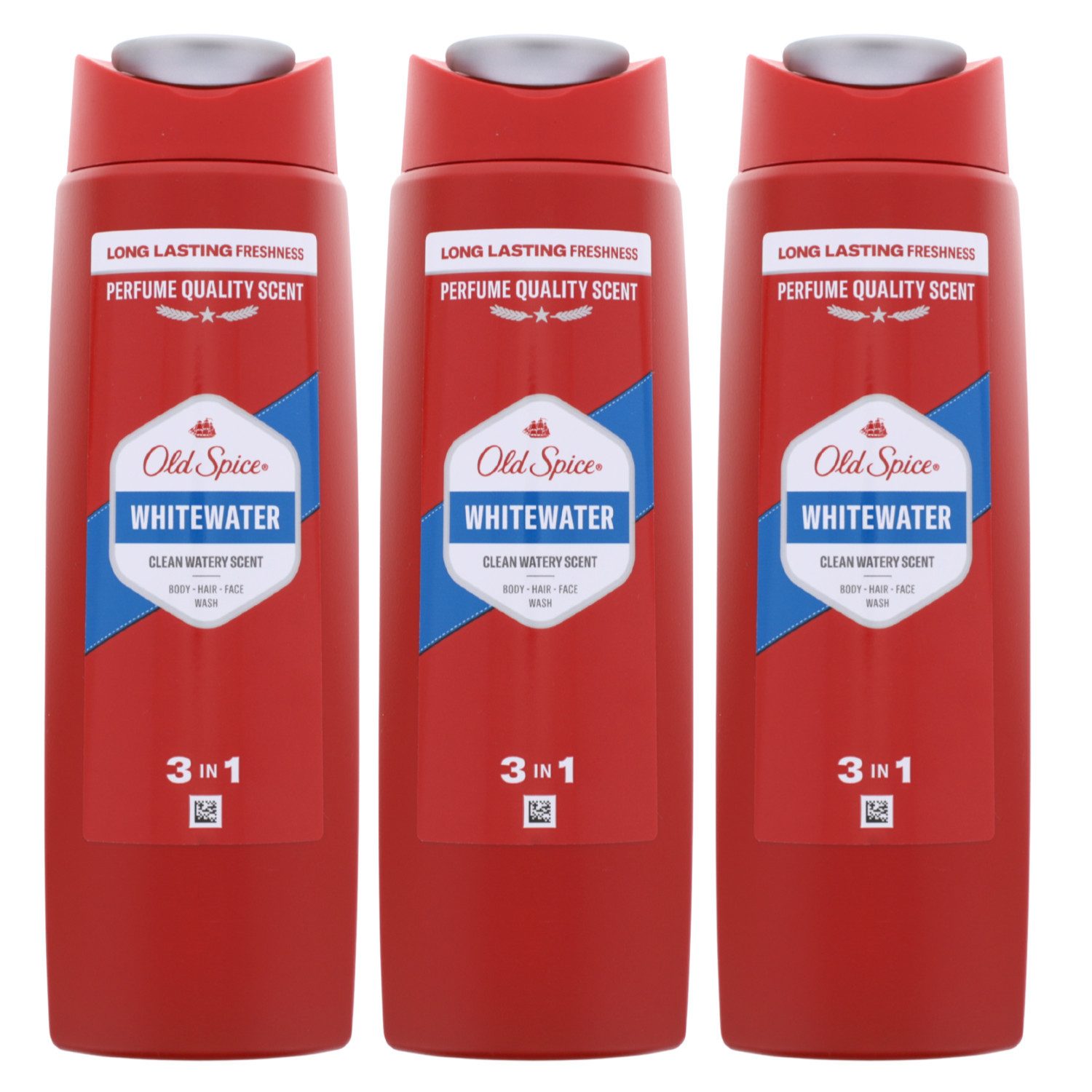 Old Spice Haarshampoo 3x Old Spice Whitewater 3in1 Shampoo für Haar, Gesicht & Körper für la