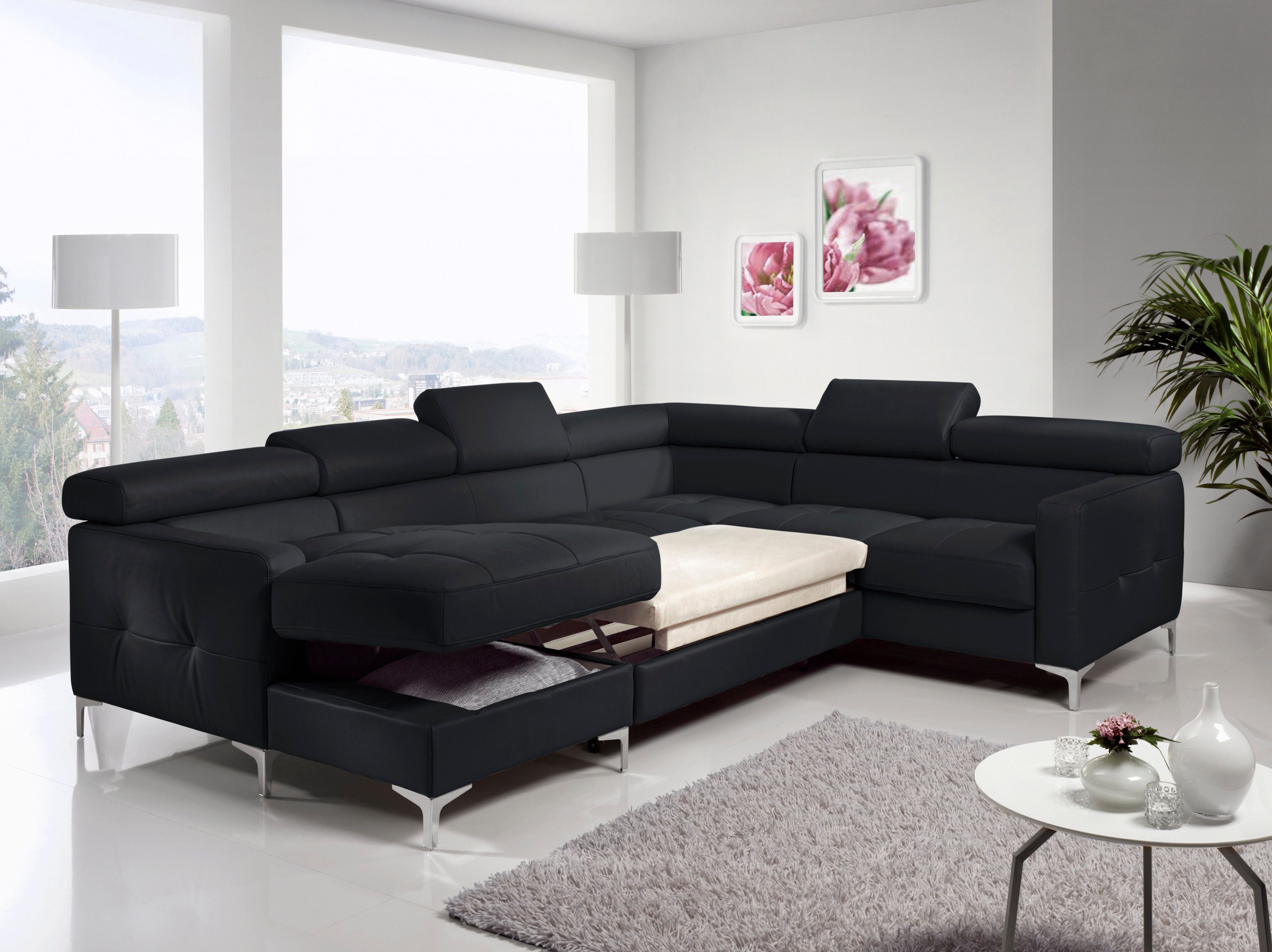 COTTA Wohnlandschaft Sammy Echtleder, Echtleder mit Schlaffunktion und Bettkasten