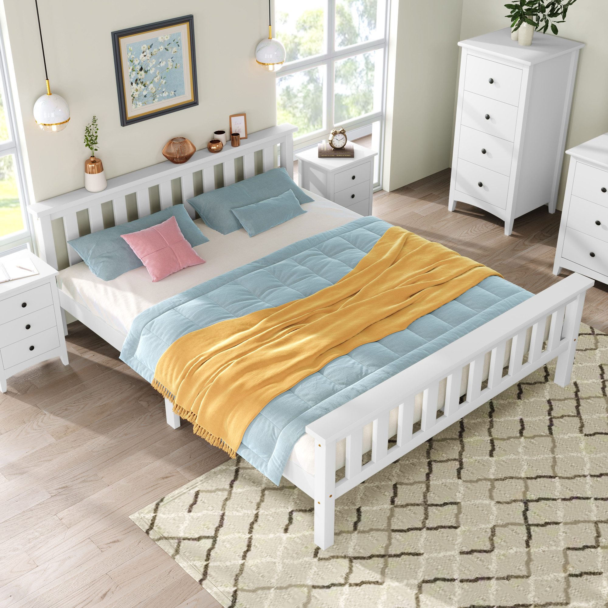 Flieks Massivholzbett, Doppelbett Kieferbett Bettgestell 140x200cm weiß günstig online kaufen