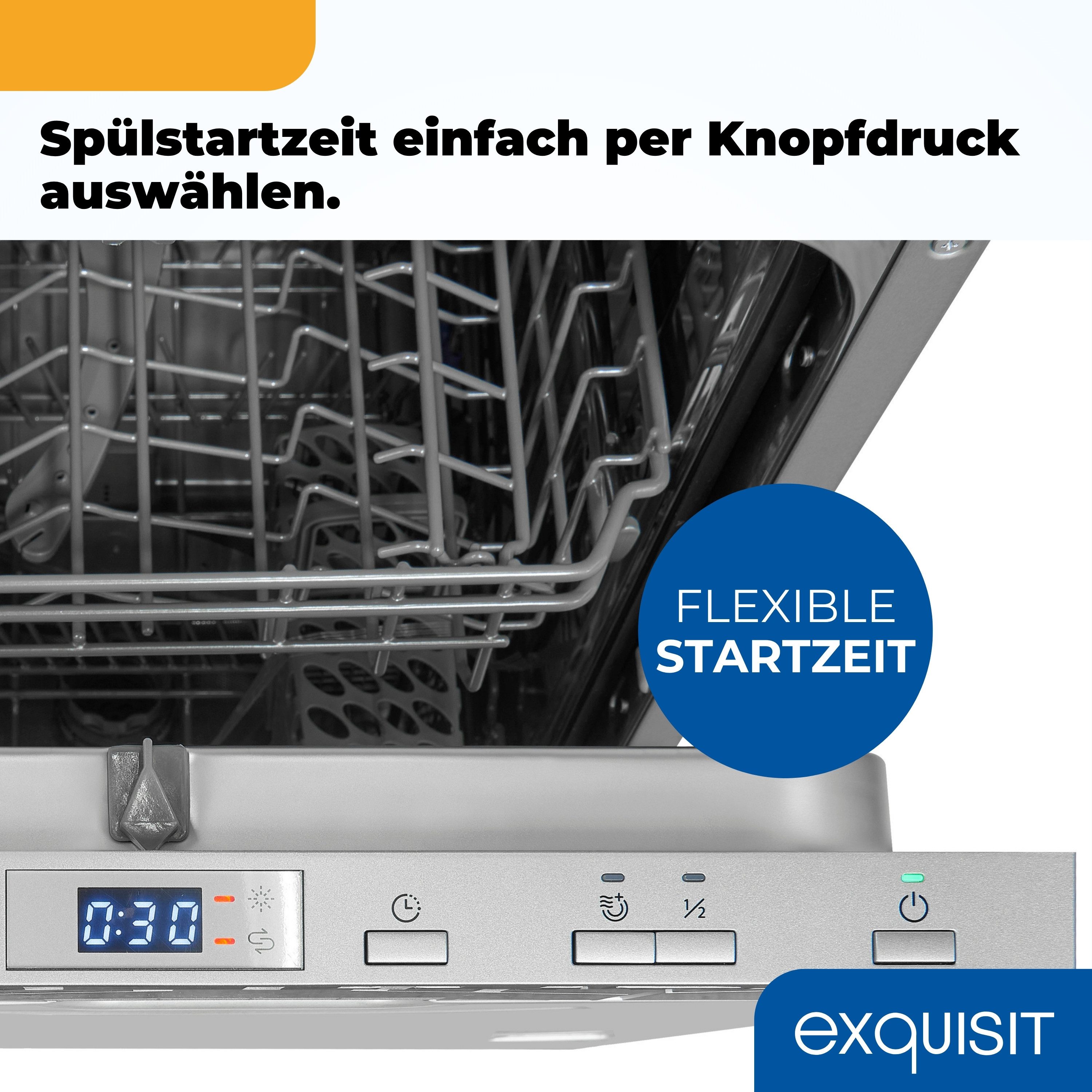 exquisit vollintegrierbarer Geschirrspüler EGSP52109-E-030E, 9,0 l, 9 Maßgedecke, LED-Display, Mehrfach-Wasserschutz, Restlaufzeitanzeige