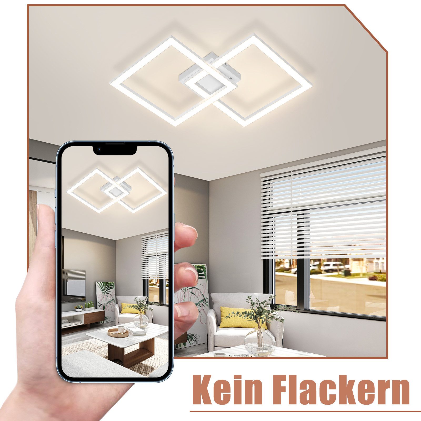 Nettlife LED Deckenleuchte Flur Wohnzimmer Schwarz modern Kristall Deckenlampe 12/24W, LED fest integriert, Warmweiß, ohne Kristalle 24W 46.1*46.1*5.8cm für Woh – Bild 2 von 5