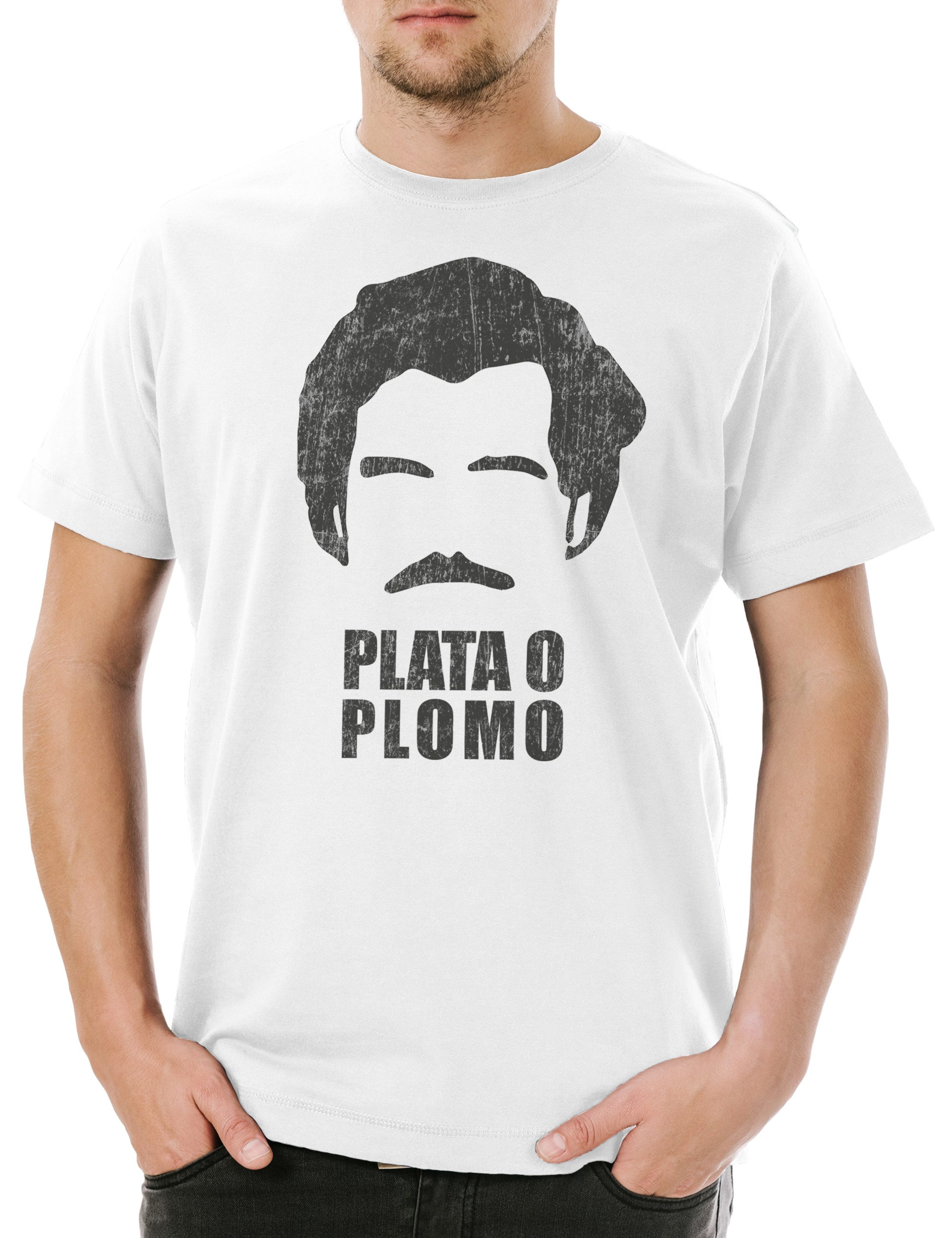 Urban Backwoods Print-Shirt Plata O Plomo Herren T-Shirt Pablo Fun Narcos Quote Escobar Portrait (1-tlg) Medellin Cartel Narcos Sicarios