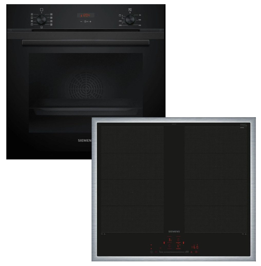SIEMENS Backofen-Set Backofen 3DHeißluft Hydrolyse + Induktionsfeld Flexzonen PowerBoost, mit 1-fach Teilauszug