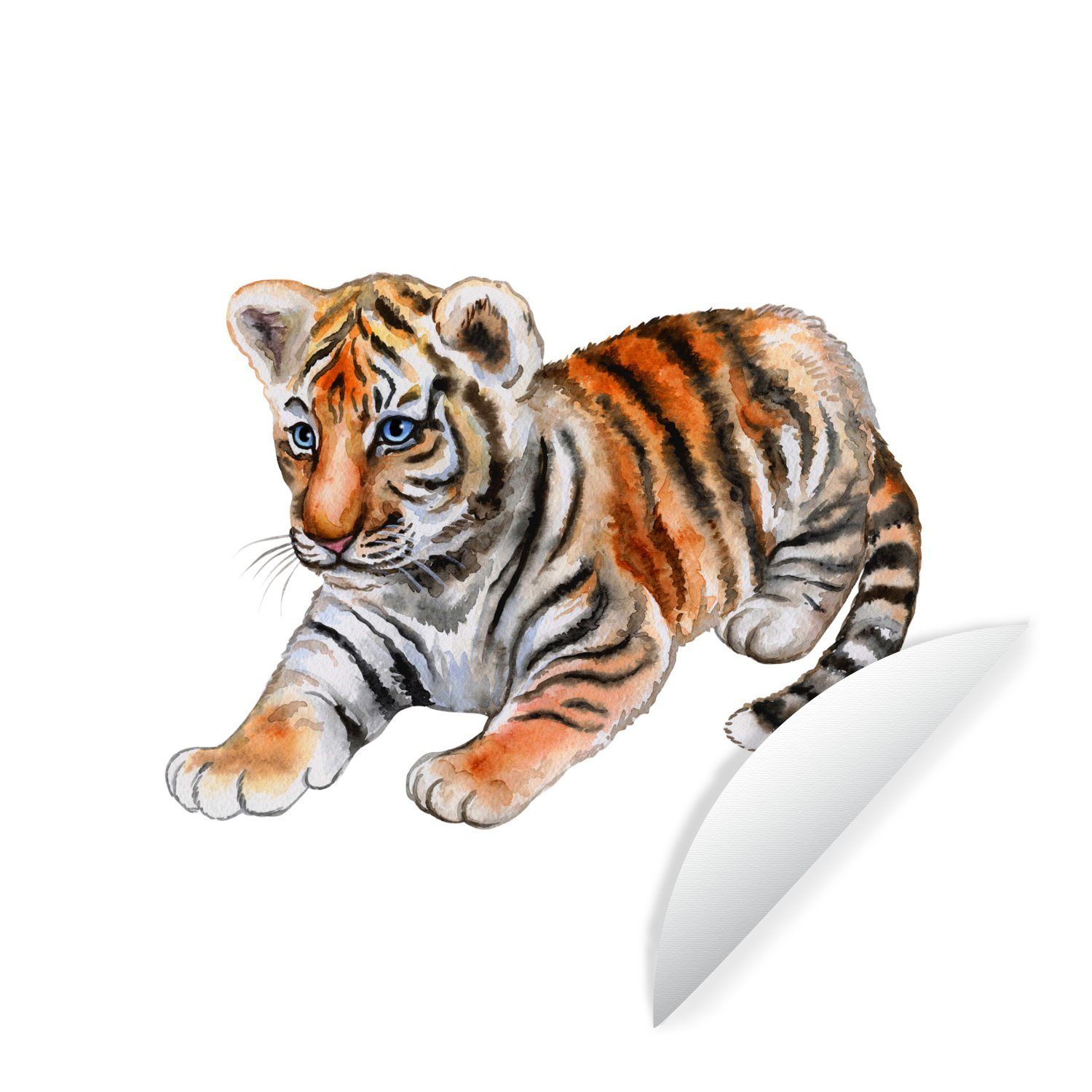MuchoWow Wandsticker Tiger - Baby - Orange (1 St), Tapetenkreis für Kinderzimmer, Tapetenaufkleber, Rund, Wohnzimmer