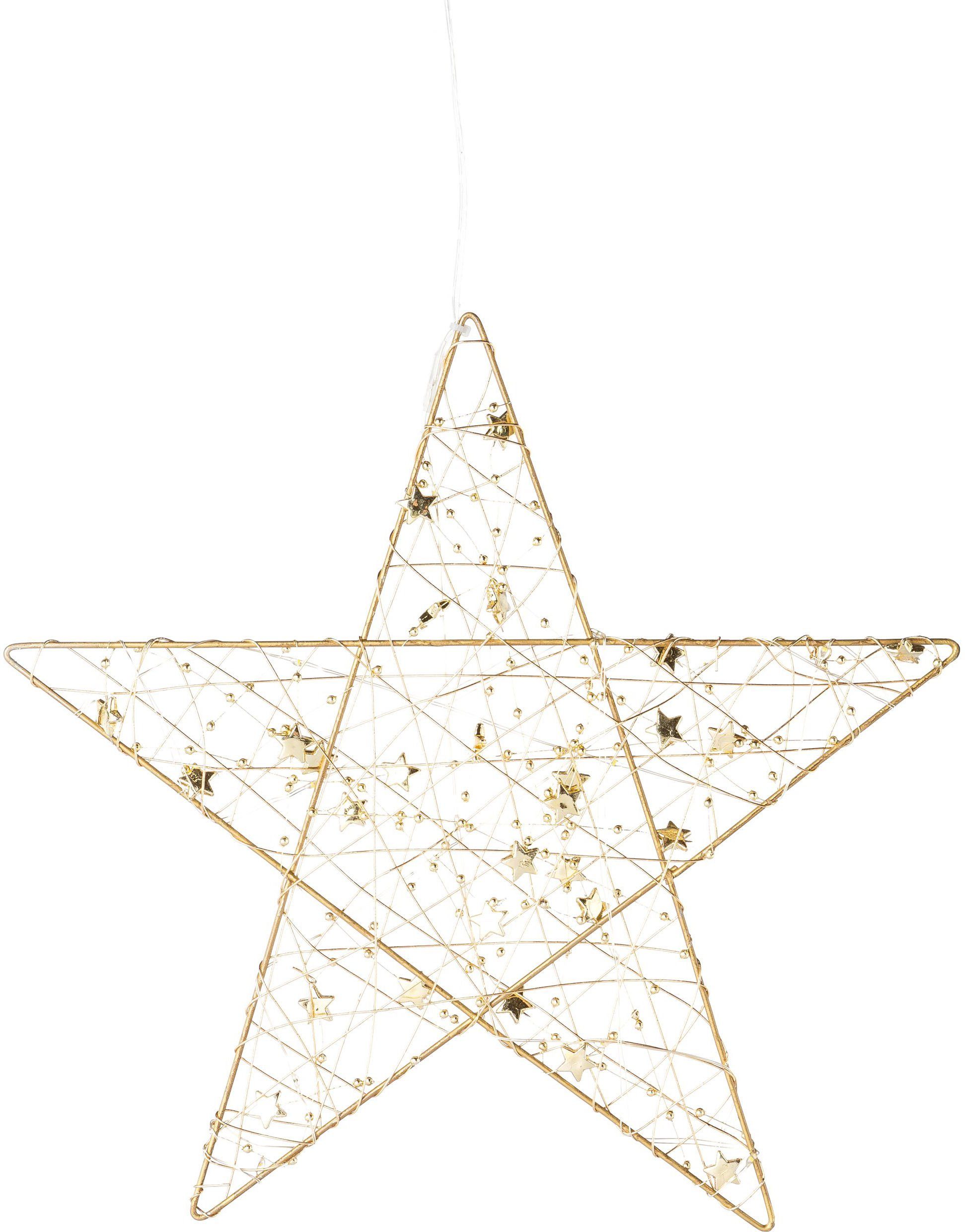 goldfarben im mit Stern 30 fest Timerfunktion, integriert, Creativ Ø Draht, LED's, 2er-Set LED cm Timerfunktion, mit 15 Weihnachtsstern, LED Weihnachtsdeko, light aus