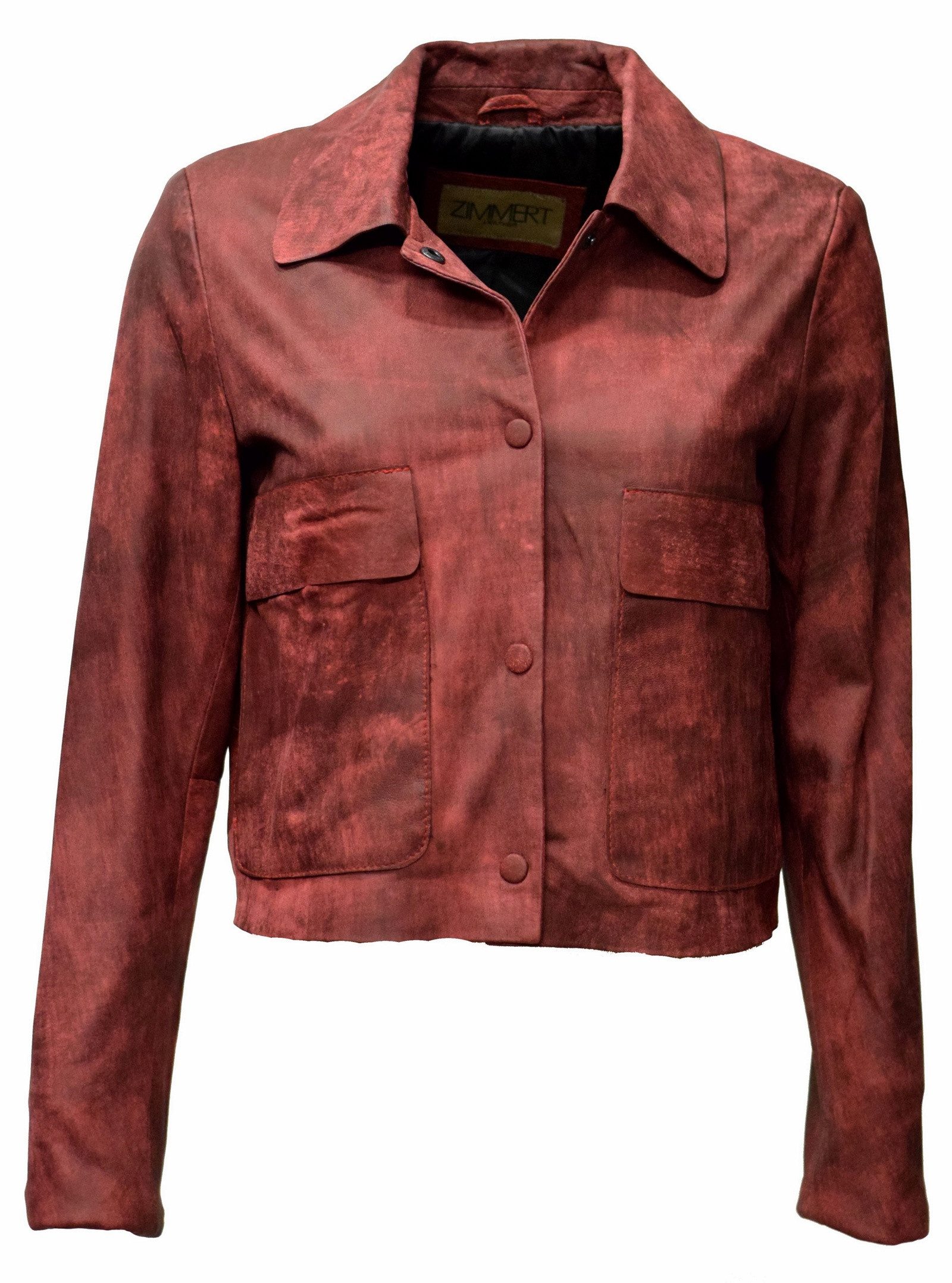 Zimmert Leather Lederjacke Jella (1-St) Vintage Braun Rot, Schwarz, Lederhemd, leicht