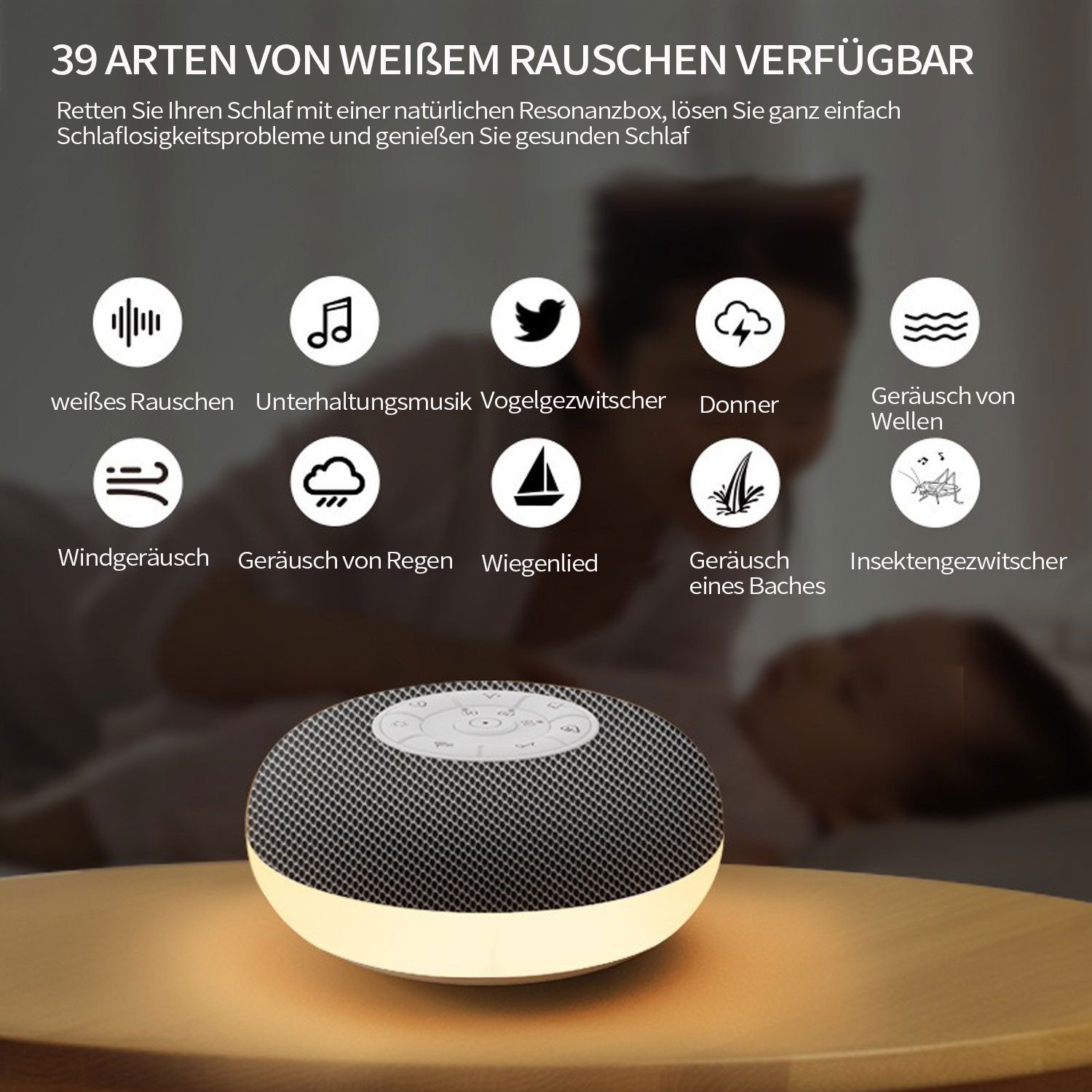 Refttenw Einschlafhilfe Musik Nachtlicht Lautsprecher, Schlaf Lautsprecher Bluetooth-Lautsprecher