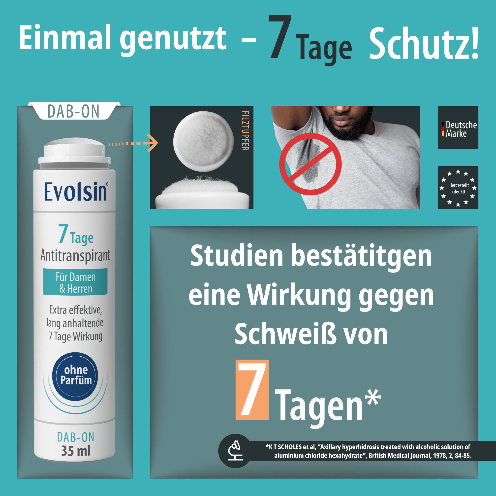 Evolsin Deo-Roller Antitranspirant - Damen & Herren - Bis zu 7 Tagen schweißfrei