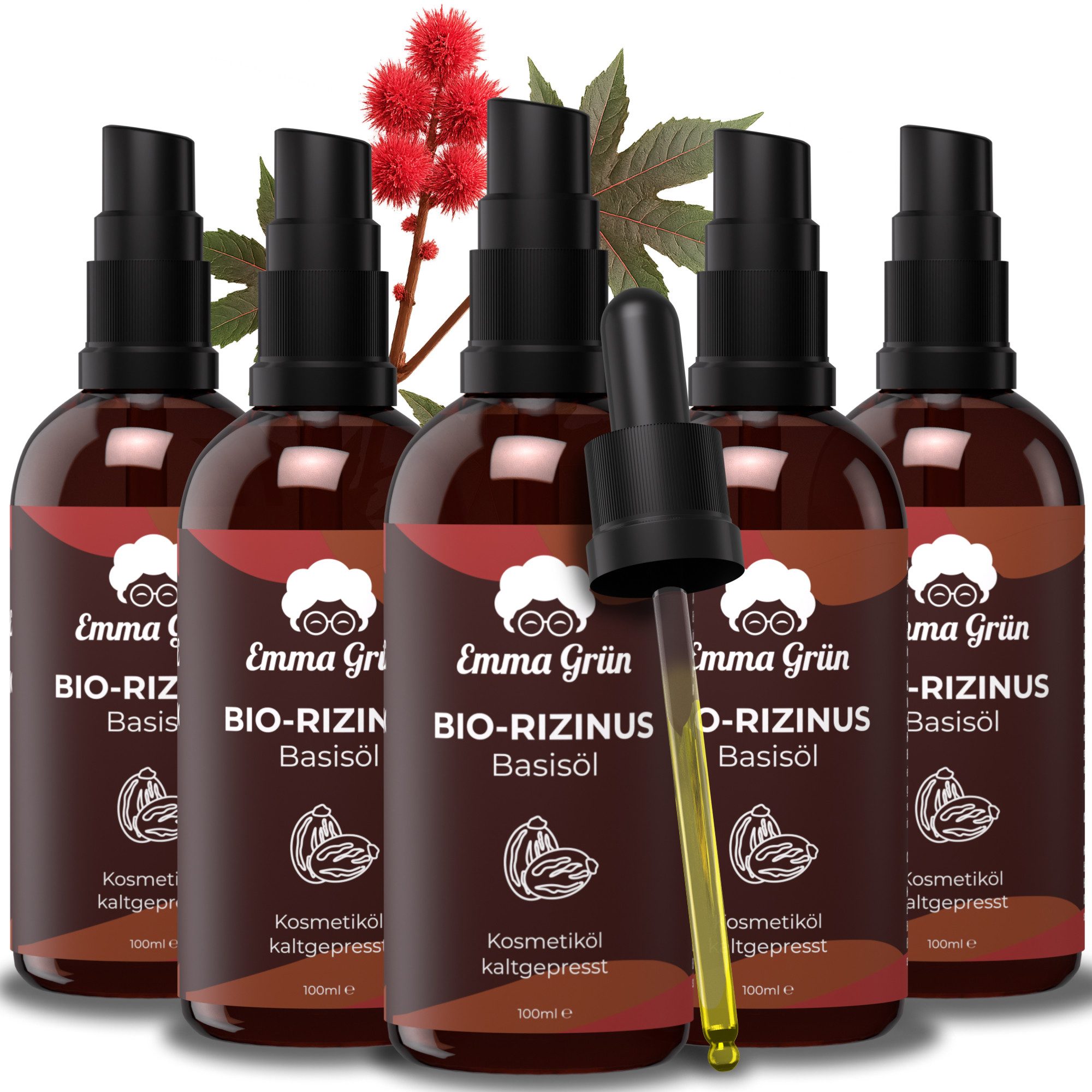 Emma Grün Körperöl Rizinus Öl Kaltgepresst 100ml [100% REIN], ‎Kaltgepresst, Unraffiniert, Hexanfrei