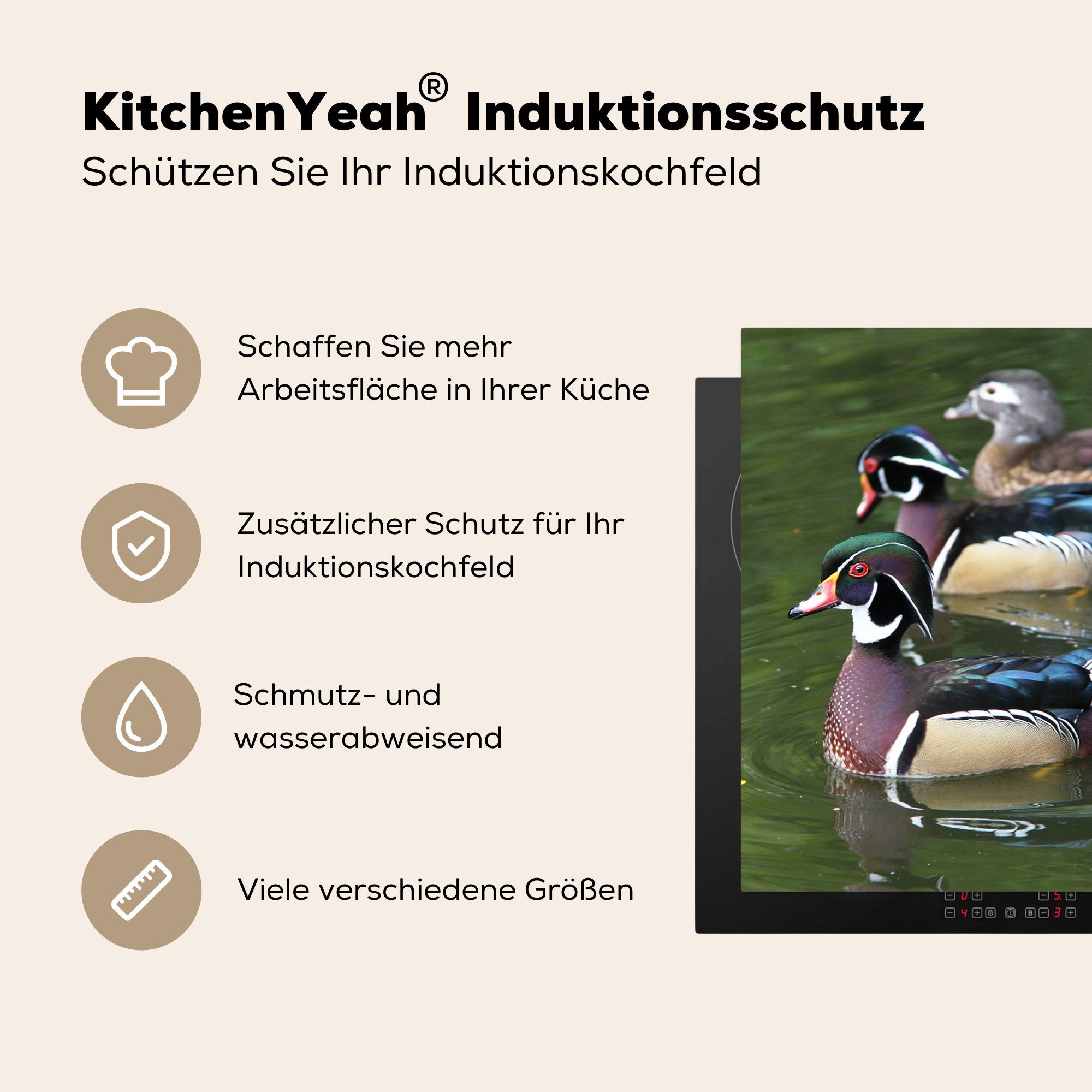 MuchoWow Herdblende-/Abdeckplatte Ente - Wasser Arbeitsplatte tlg), - für Ceranfeldabdeckung, küche Schwimmen, (1 cm, Vinyl, 78x78