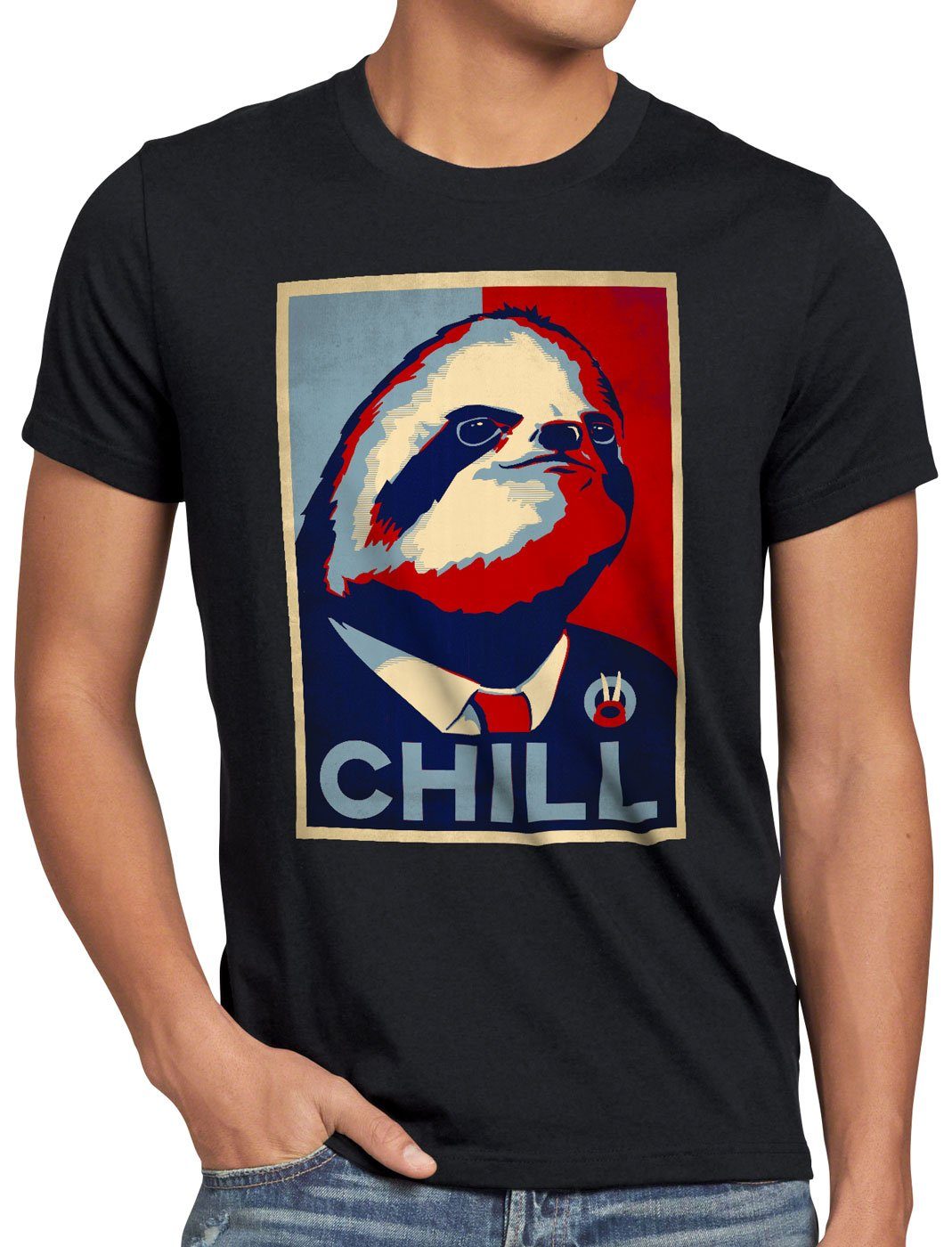 lässig CHILL style3 Herren schwarz T-Shirt kampagne faultier Print-Shirt
