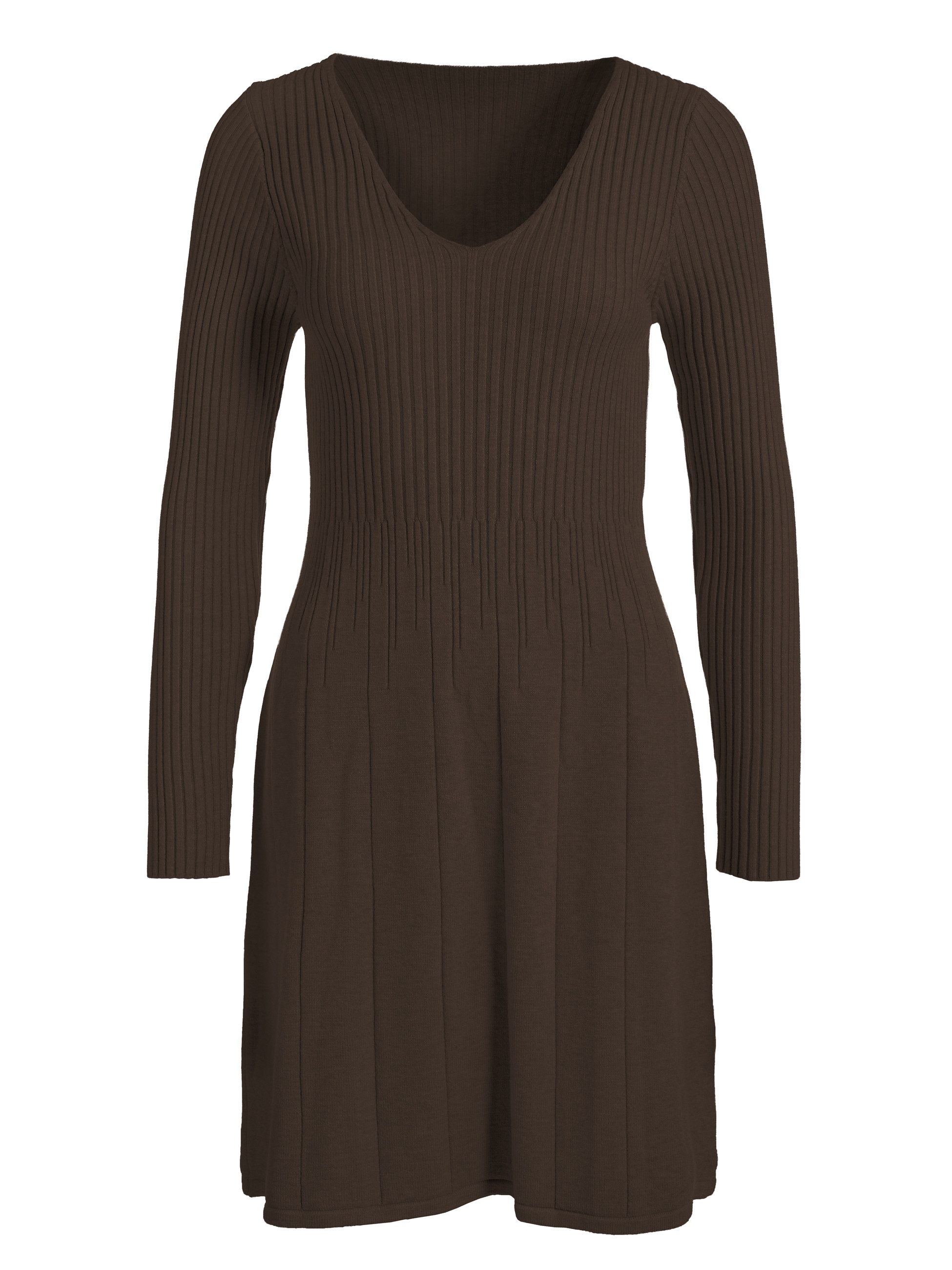 PEKIVESSA Strickkleid Kurzes Ripp-Strickkleid tailliert mit feminin tiefem günstig online kaufen