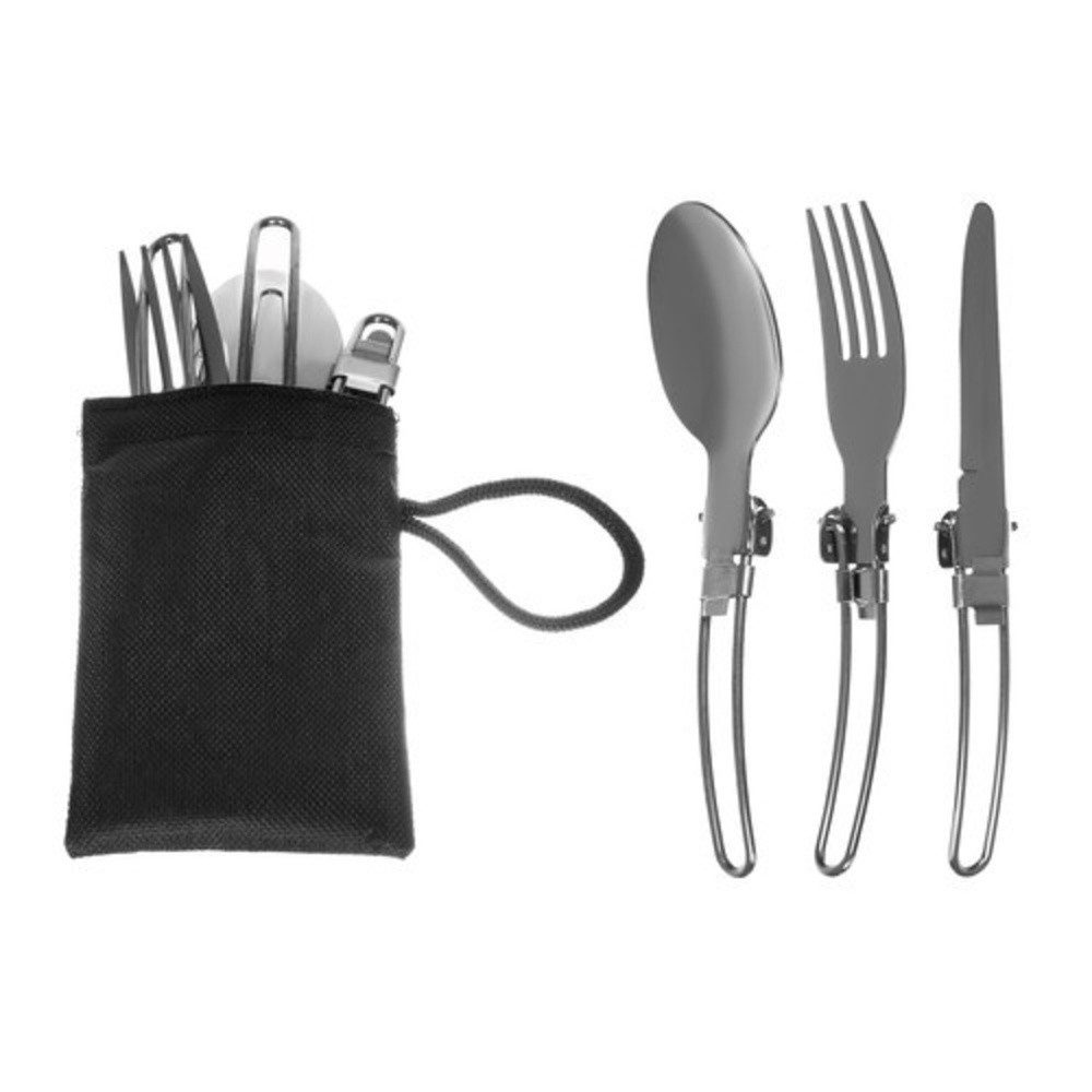 Trizand Geschirr-Set Touristengeschirr Campinggeschirr (18-tlg), 4 Personen, Edelstahl, Klappbare Griffe und Tragetasche für platzsparenden Transport – Bild 4 von 5