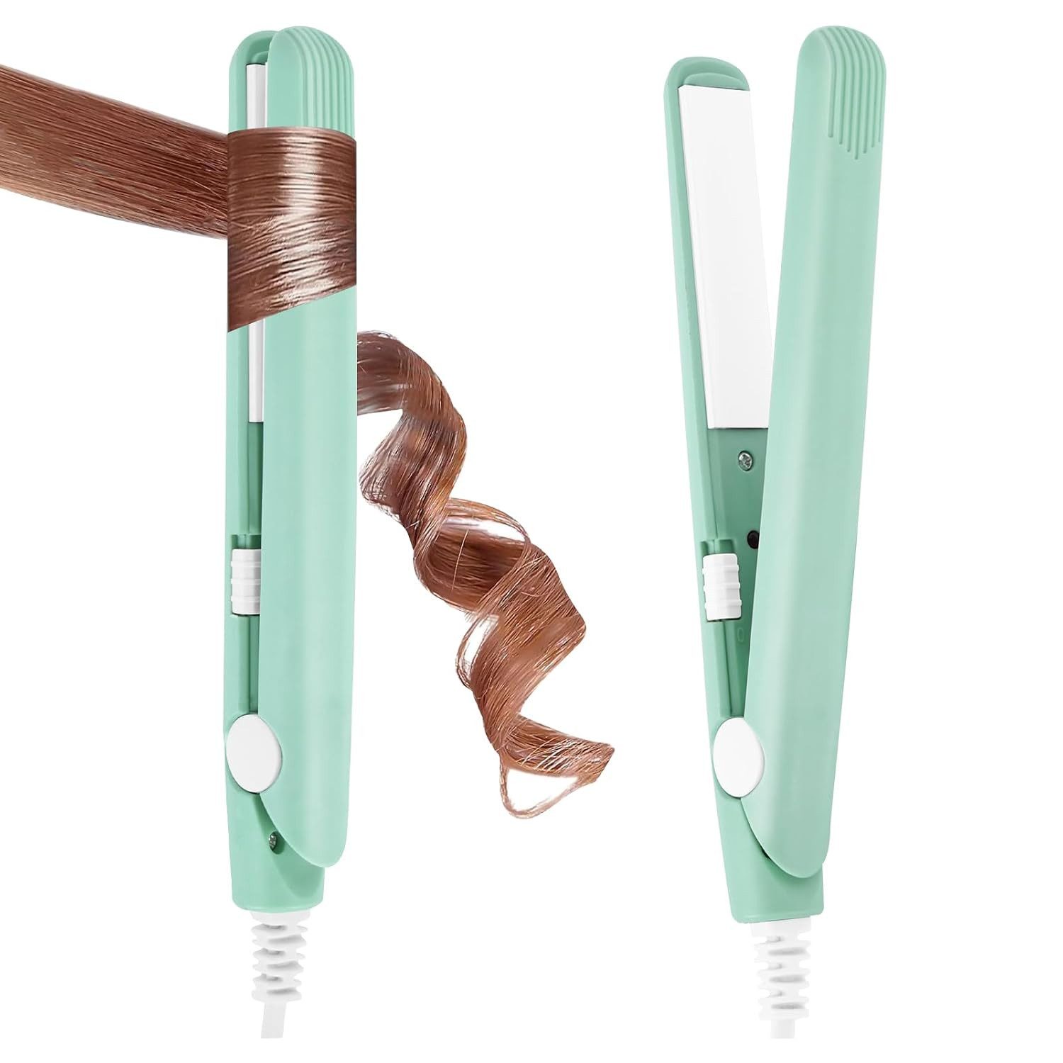 FELIXLEO Warmluftbürste Mini Glätteisen 2in1 Locken Glätten Tragbar Kurzes Haar Grün
