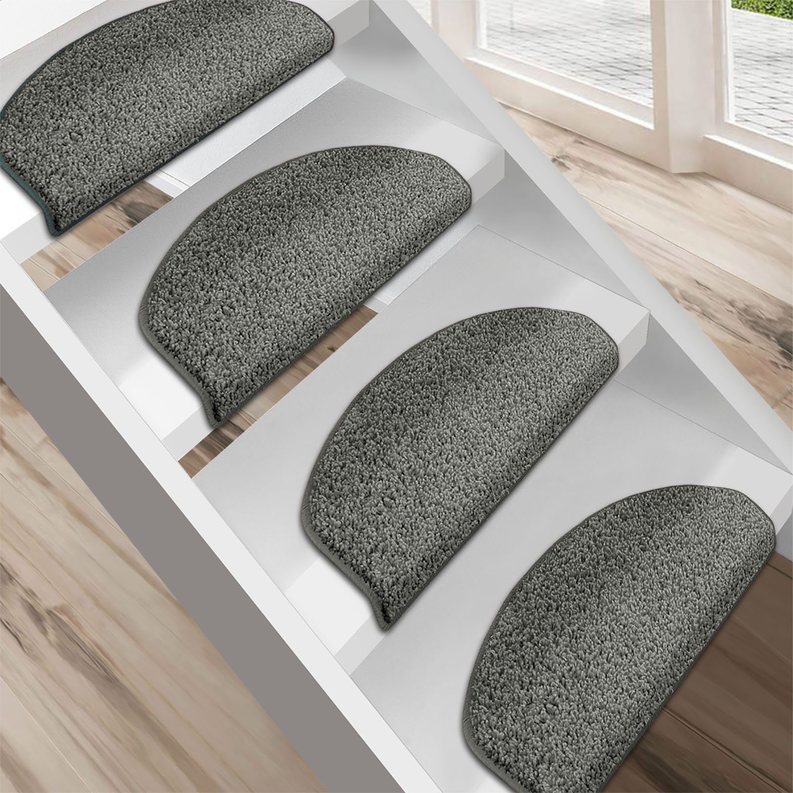 Karat Stufenmatte Shaggy-Stufenmatte Madrid, Treppenschoner, 16 Farben, 2 Varianten, Halbrund