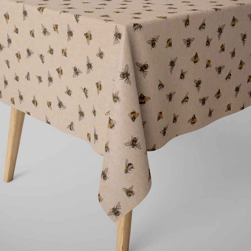 SCHÖNER LEBEN. Tischdecke »SCHÖNER LEBEN. Tischdecke Leinenlook Bee Buzzing Bienen Hummeln natur gelb verschiedene Größen«, handmade