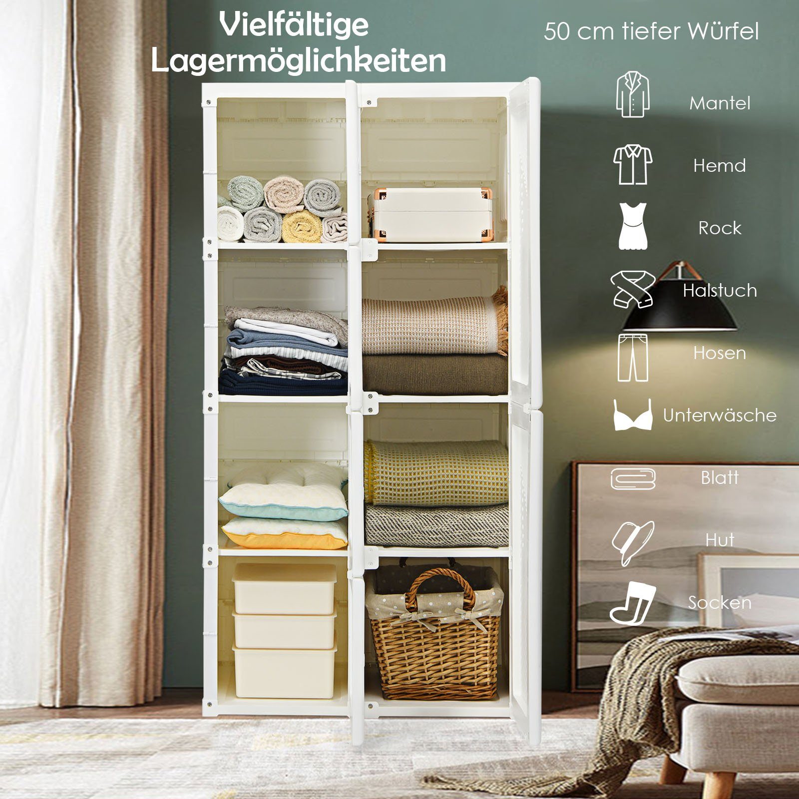 COSTWAY Kleiderschrank »klappbarer Garderobenschrank« mit 8 Fächer und  Magnettüren, für Ankleidezimmer, Wohnzimmer