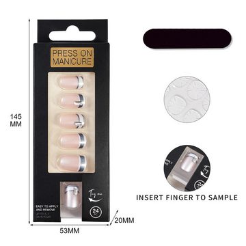HYTIREBY Kunstfingernägel Kurze künstliche Maniküre, enthält Nagelkleber, Nagelfeile, rosa, SET 24-tlg., zum aufkleben Künstliche Fingernägel und False Nail Tips