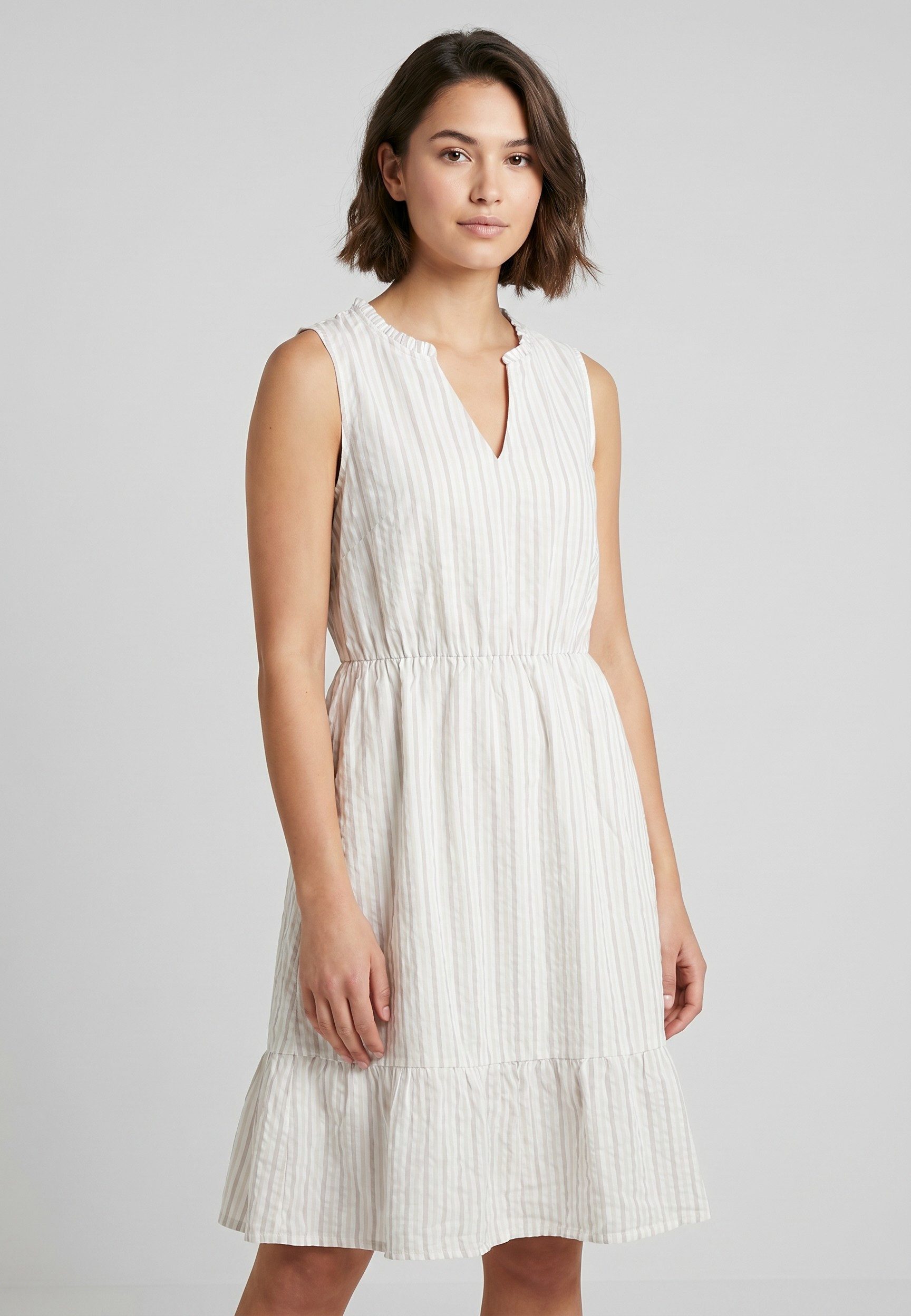 SUBLEVEL Sommerkleid Damen Sommerkleid aus Baumwolle A-Linien Kleid mit Volants, Seersucker Optik