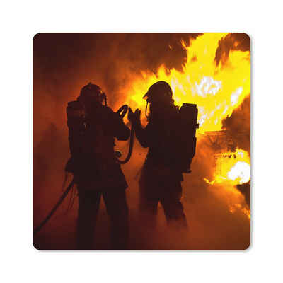 MuchoWow Gaming Mauspad Silhouetten von Feuerwehrleuten (1-St), Gaming, Rutschfester Unterseite, Mausunterlage, 80x80 cm, XXL, Großes