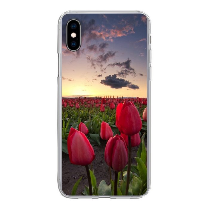 MuchoWow Handyhülle Rote Tulpen und ein Sonnenuntergang Handyhülle Apple iPhone Xs Max Smartphone-Bumper Print Handy