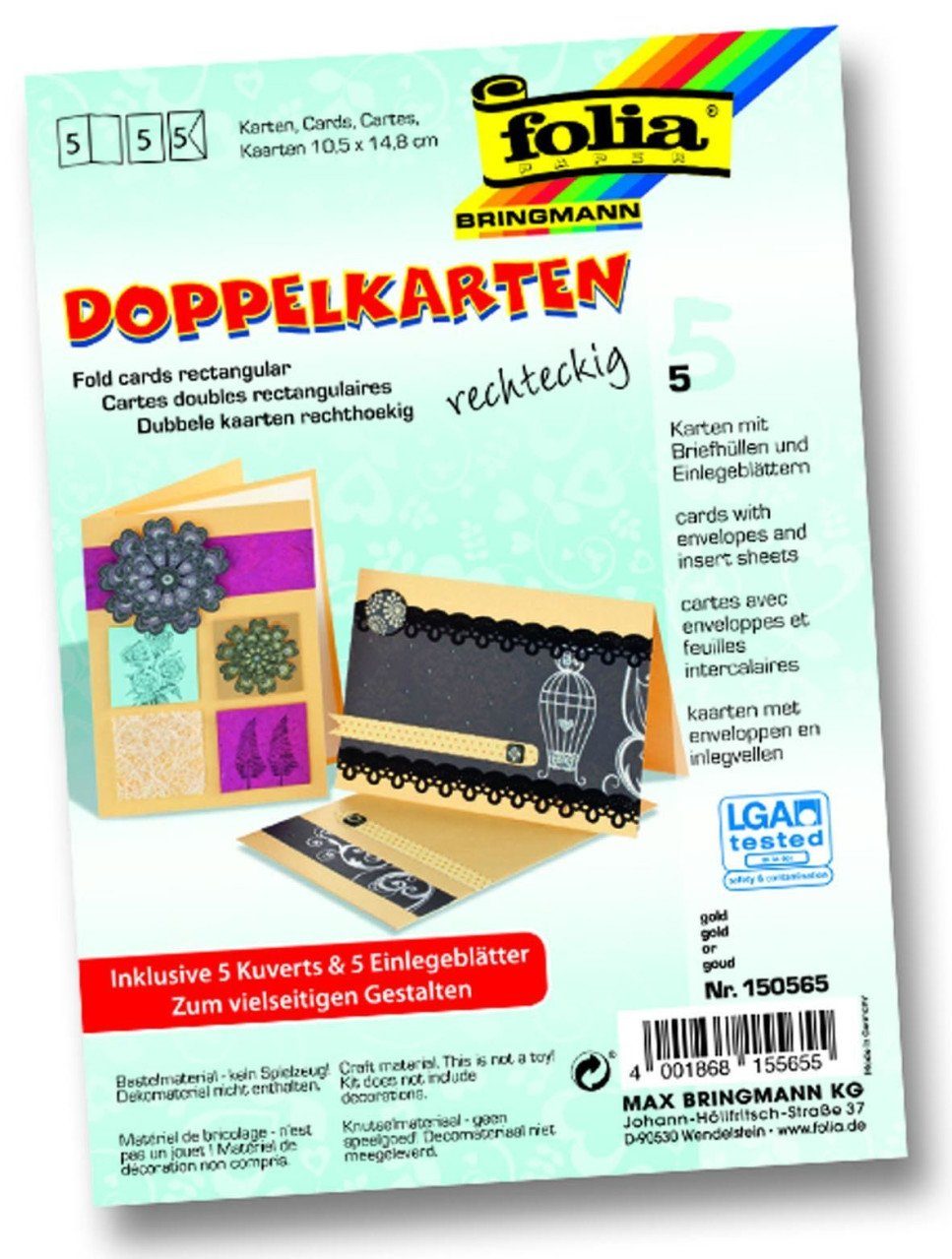 Glorex Bastelkartonpapier Glorex Doppelkarten 10,5 x 15 cm gold, 5 Stück