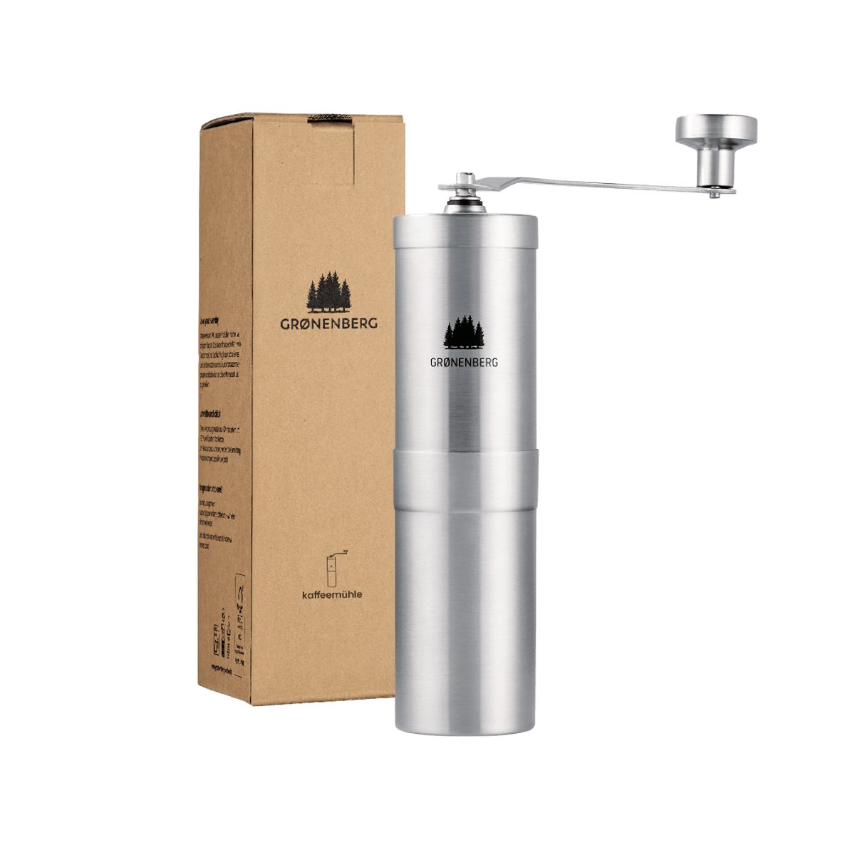 GRØNENBERG Kaffeemühle manuell, Edelstahl Handkaffeemühle, Manuelle Kaffeemühle mit Keramikmahlwerk, 35,00 g Bohnenbehälter, Stufenlos, präzise einstellbar