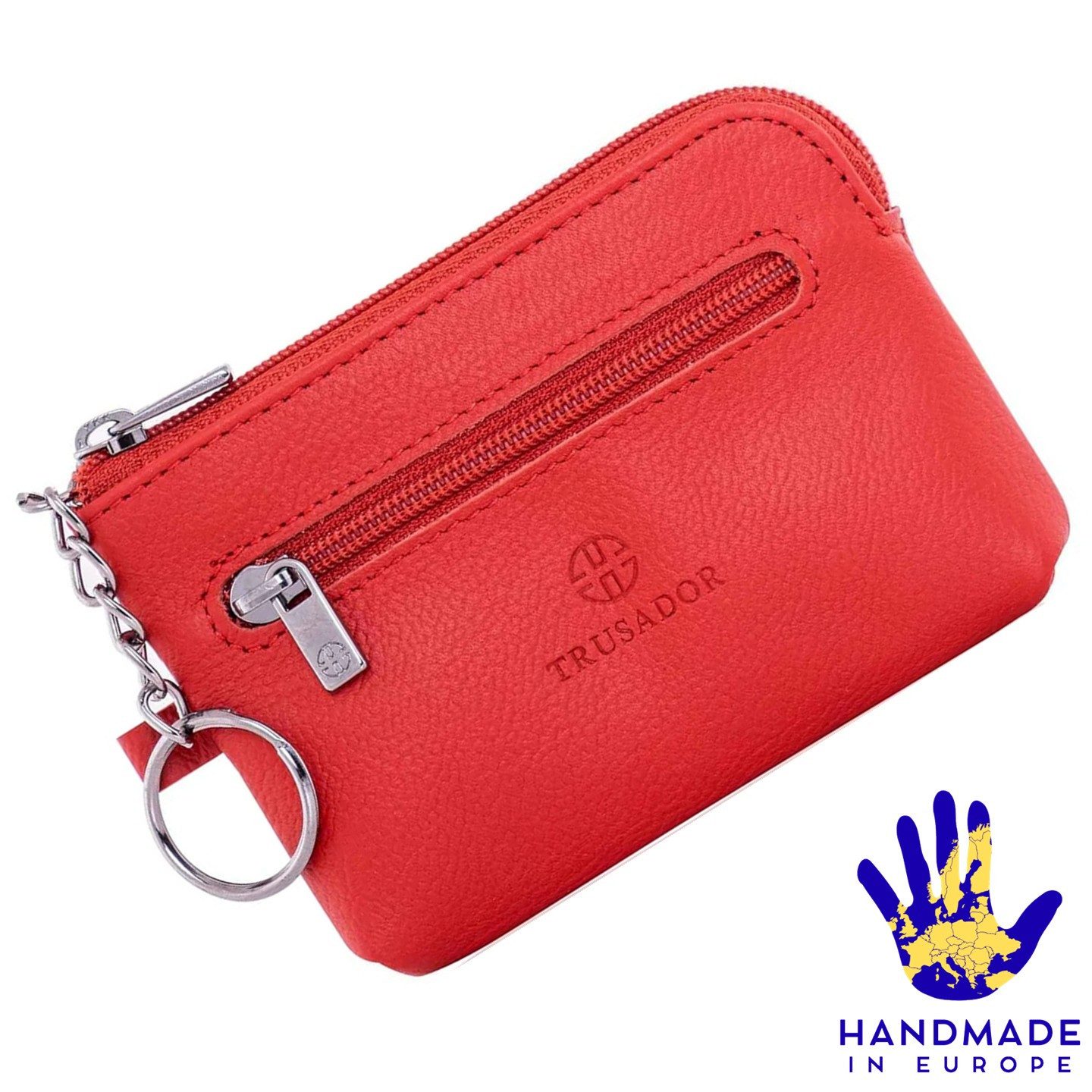 Trusador Schlüsseltasche Leder 'Milano' Edles Schlüsseletui mit Reißverschluss für Kleingeld (Handarbeit / Hand-Made, Made in EUROPE, Pouch Purse), Vollnarbenleder, Handarbeit, Made in Europe