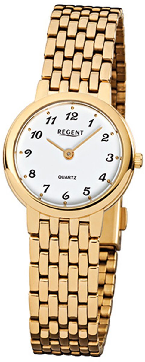 Regent Quarzuhr Regent Damen-Armbanduhr gold Analog F-910, Damen Armbanduhr rund, klein (ca. 26mm), Edelstahl, goldarmband