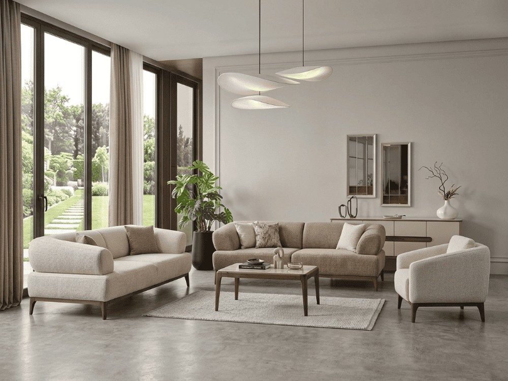 JVmoebel Polstergarnitur Stilvolle Beige Polstergarnitur Stoffsofas Designer Textilmöbel, (2-tlg., 2-1)