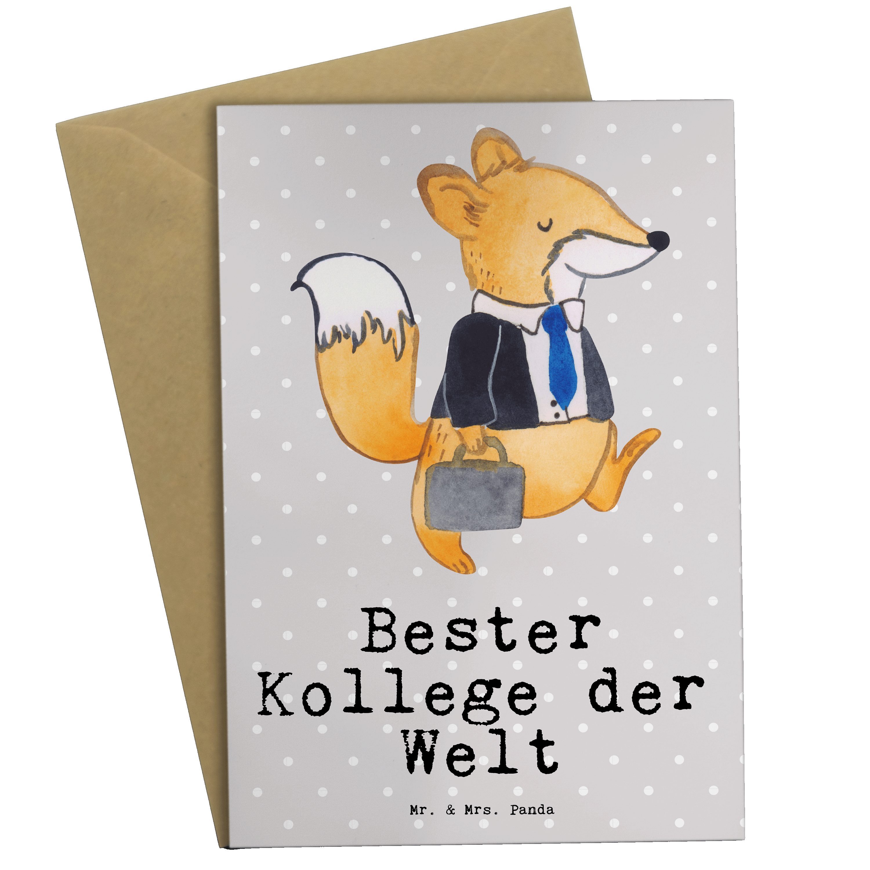 Mr. & Mrs. Panda Grußkarte Fuchs Bester Kollege der Welt - Grau Pastell - Geschenk, Klappkarte