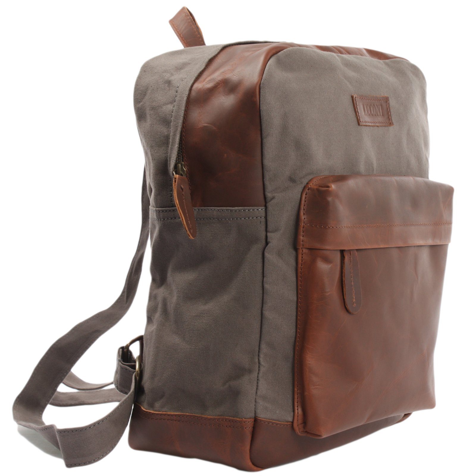 LECONI Freizeitrucksack Lederrucksack Canvas Sportrucksack Leder grau LE1015