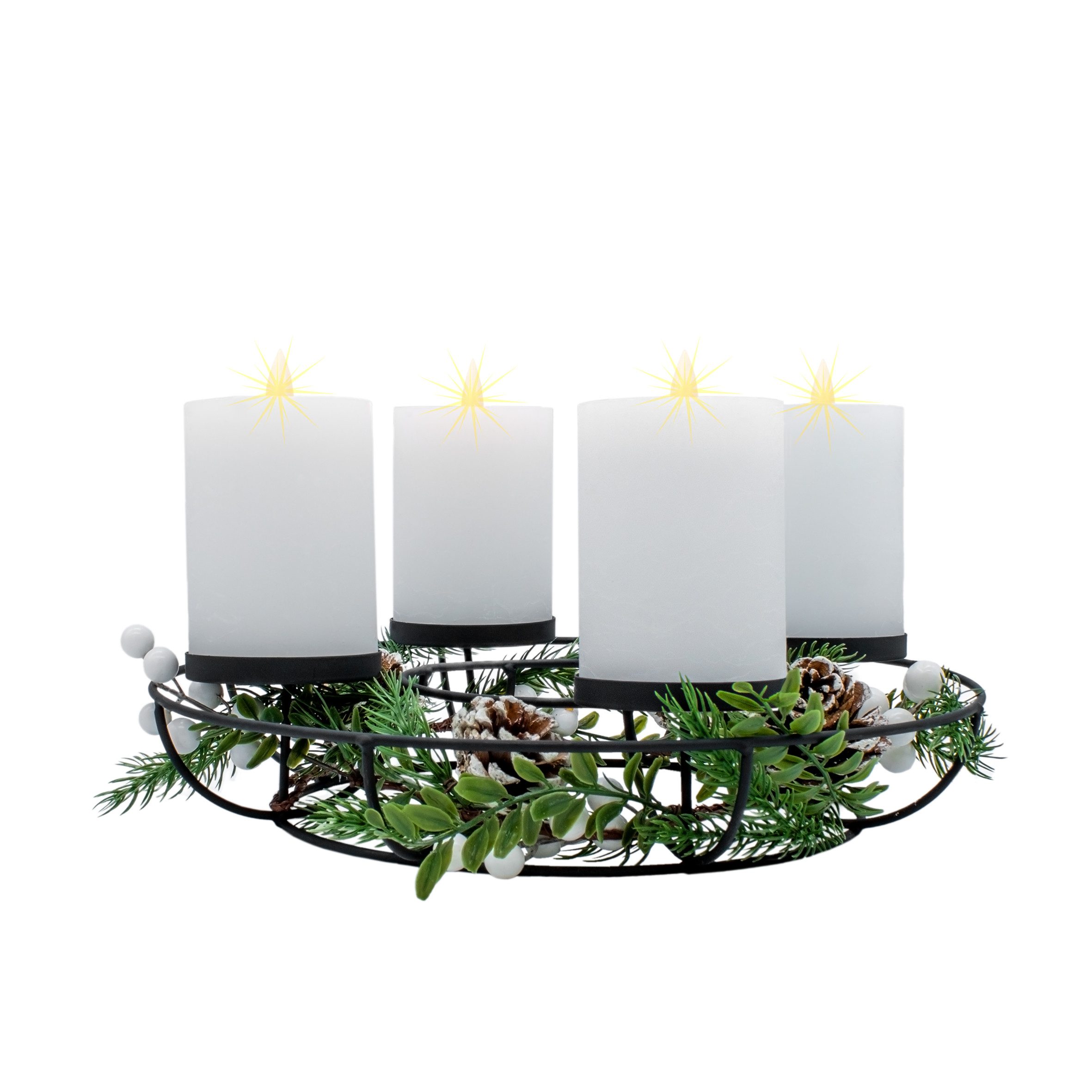Spetebo Adventskranz aus Metall mit 4 LED Kerzen in warm weiß - 33 cm, Timer-Funktion und Flacker-Effekt