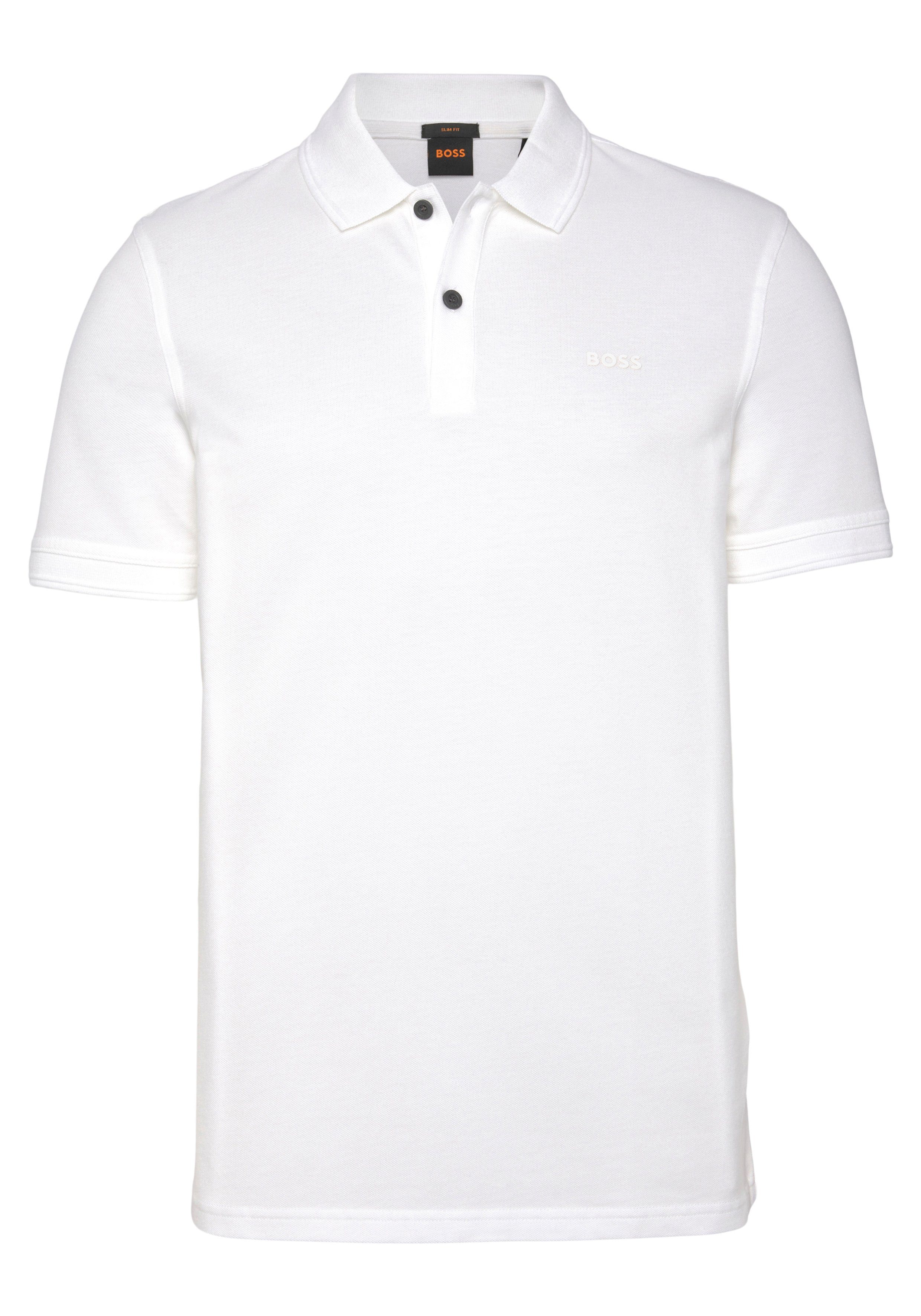 dezentem ORANGE Logoschriftzug der Prime 01 BOSS Brust Poloshirt auf 10203439 mit weiß