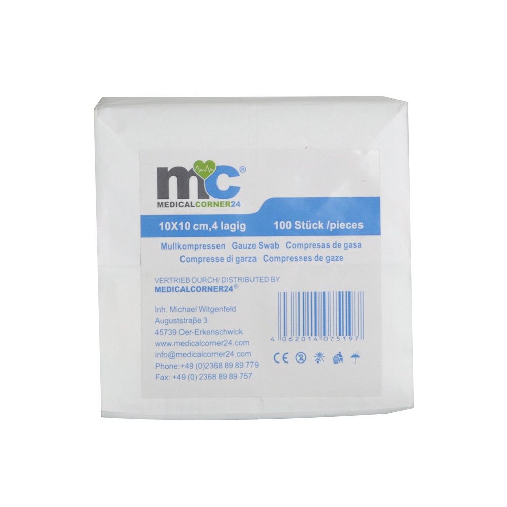 Medicalcorner24 Gips-und Verbandschutz Medicalcorner24 Mullkompressen 4-lagig unsteril 10 x 10 cm, 100 Stück