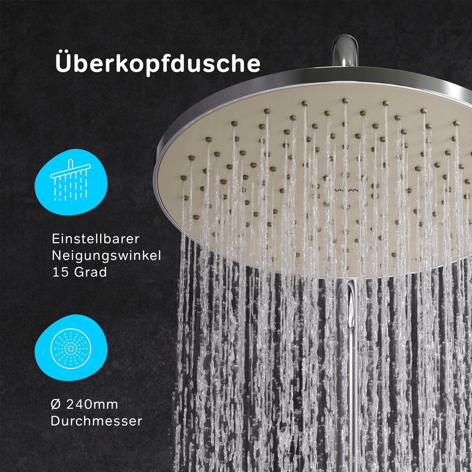 Regendusche, Chrom Strahlart(en), AM.PM Duschstange Antikalk-System, Duschsystem Thermostat, Höheverstellbarer Like Komplett-Set, Brausegarnitur Komplett-Set, 3 mit mit