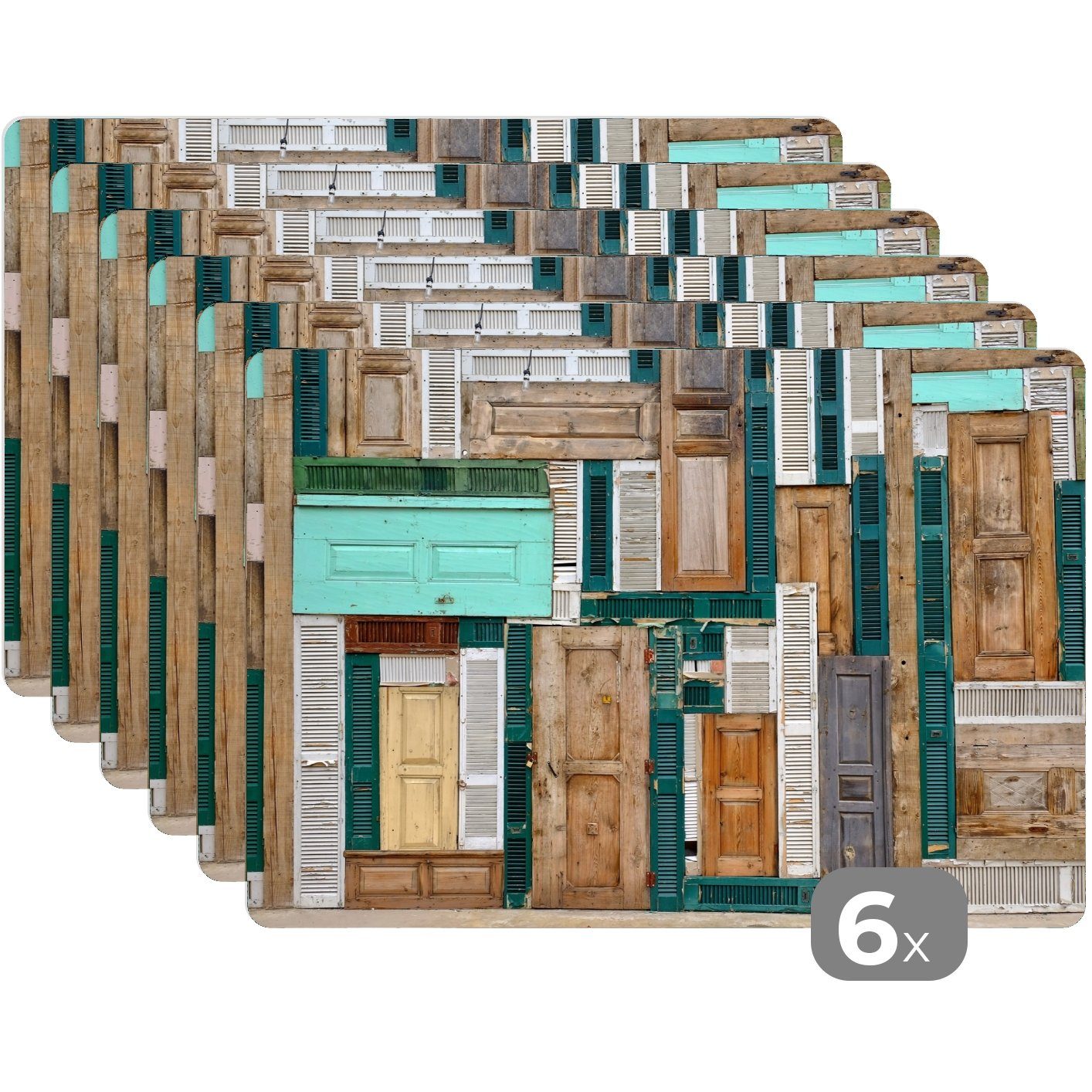 - Grün Platzset, Schmutzabweisend Tischmatten, (6-St), - - Antiquitäten, Türen MuchoWow, Platzset, Platzdecken, - Architektur Platzmatte, Braun