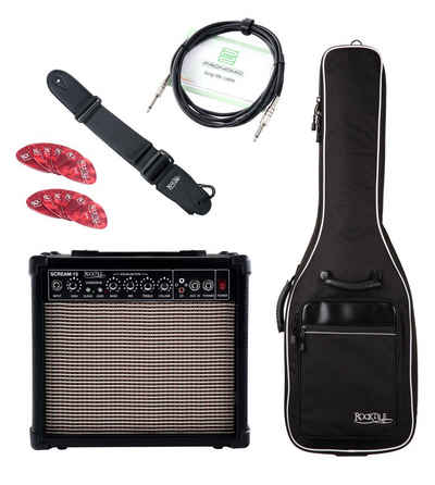 Rocktile E-Gitarren Add On Package light Audioverstärker (Anzahl Kanäle: 2, 15 W, Light Set: Verstärker, Tasche, Gurt, Instrumentenkabel, Plektren)