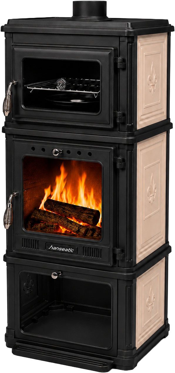 Hanseatic Kaminofen Minerva Beige, 7,1 kW, Zeitbrand, Großer Feuerraum