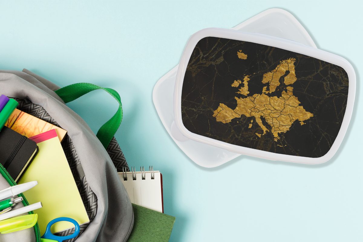 MuchoWow Lunchbox Karte von Jungs - für Mädchen für (2-tlg), und Schwarz, Erwachsene, Brotbox - weiß Brotdose, und Gold Europa Kinder Kunststoff
