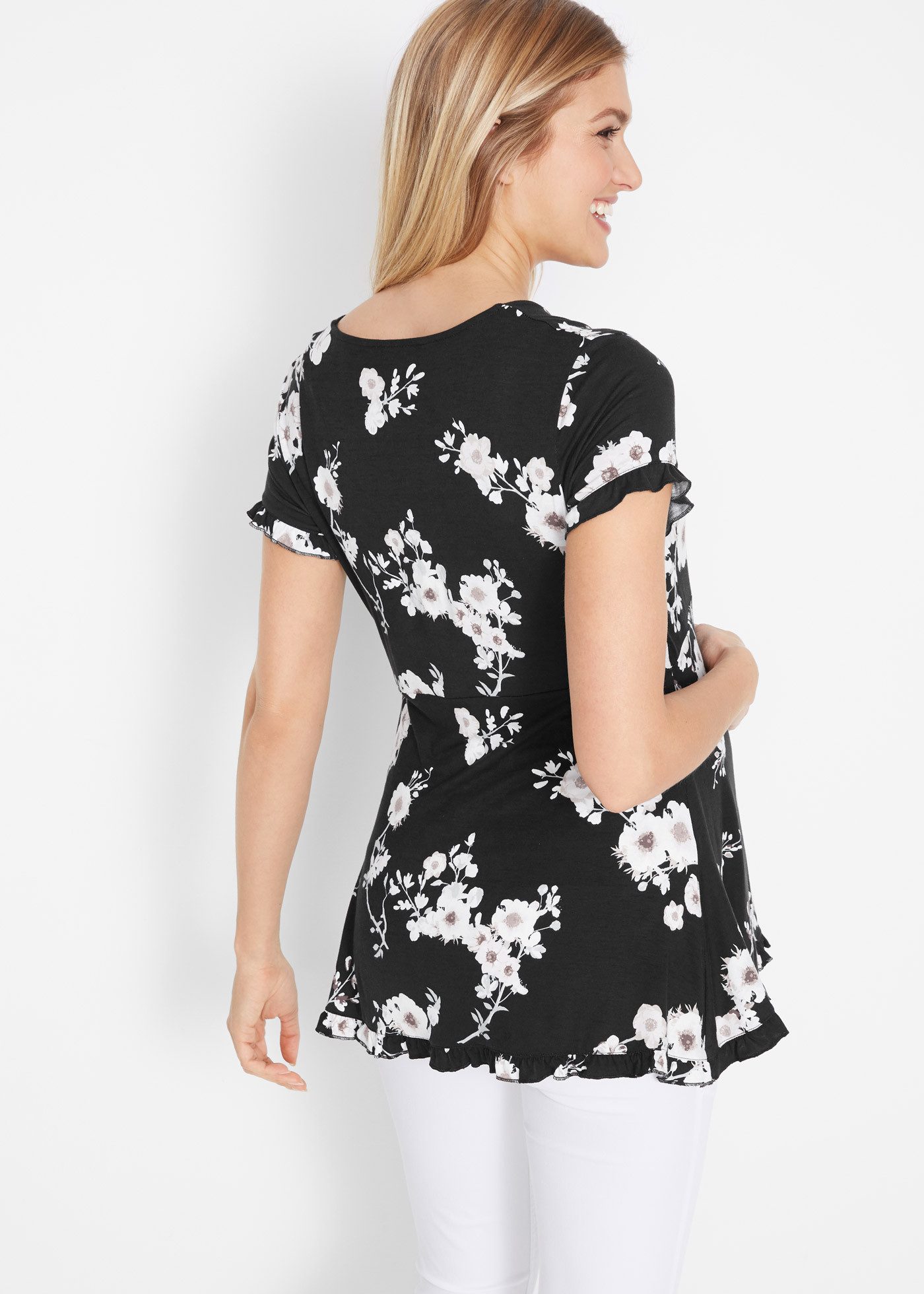 bonprix Tunika ausgestellte Passform, mit V-Ausschnitt, mit kurzem Arm