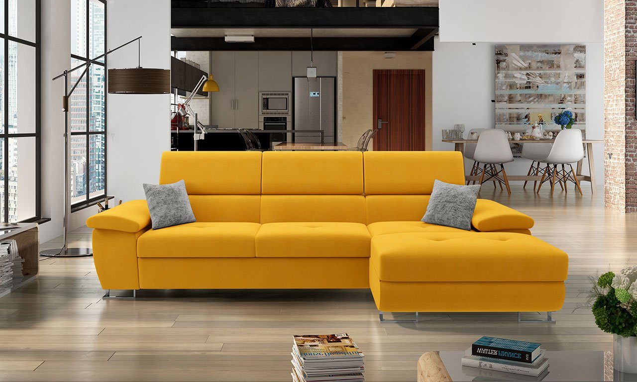 MIRJAN24 Ecksofa Cotere Mini Premium, mit Schlaffunktion und Bettkasten, Polsterecke mit Einstellbare Kopfstützen, Wohnlandschaft