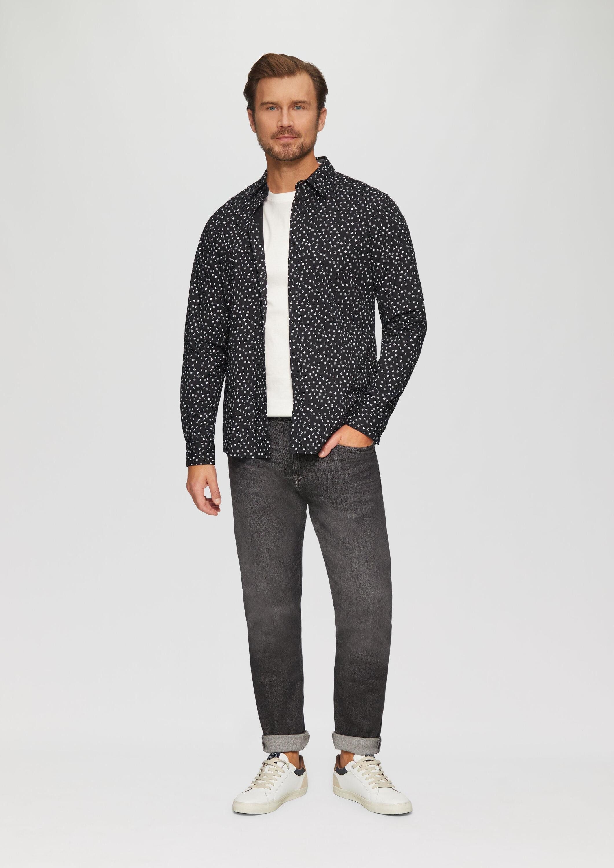 s.Oliver Langarmhemd Hemd Slim Fit: Gemustertes Popeline-Hemd mit Kentkragen