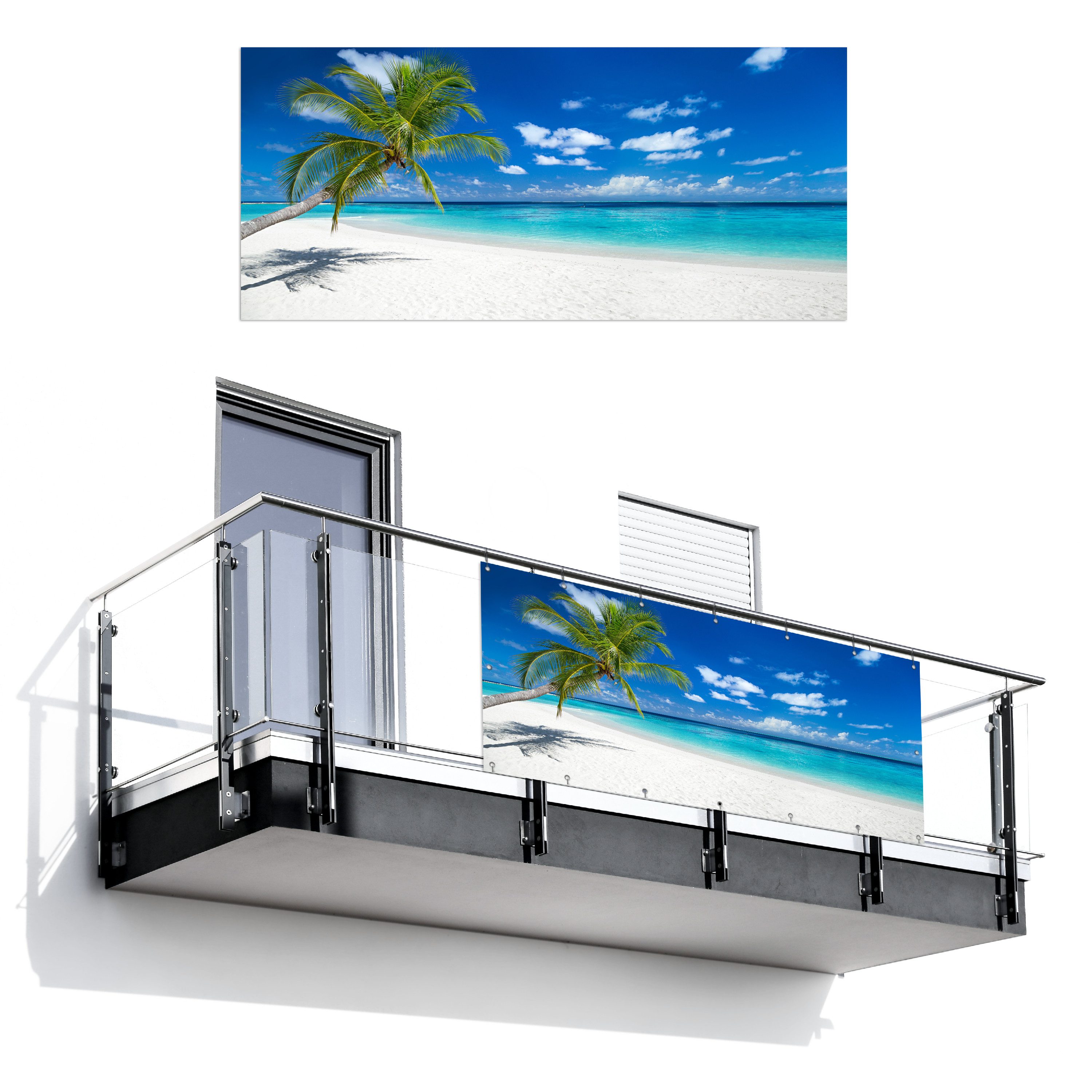 MuchoWow Balkonsichtschutz Strand - Meer - Palme - Insel (1-St) Balkon Sichtschutz 90x200, Windschutz für Zaun PVC, 200x90 cm
