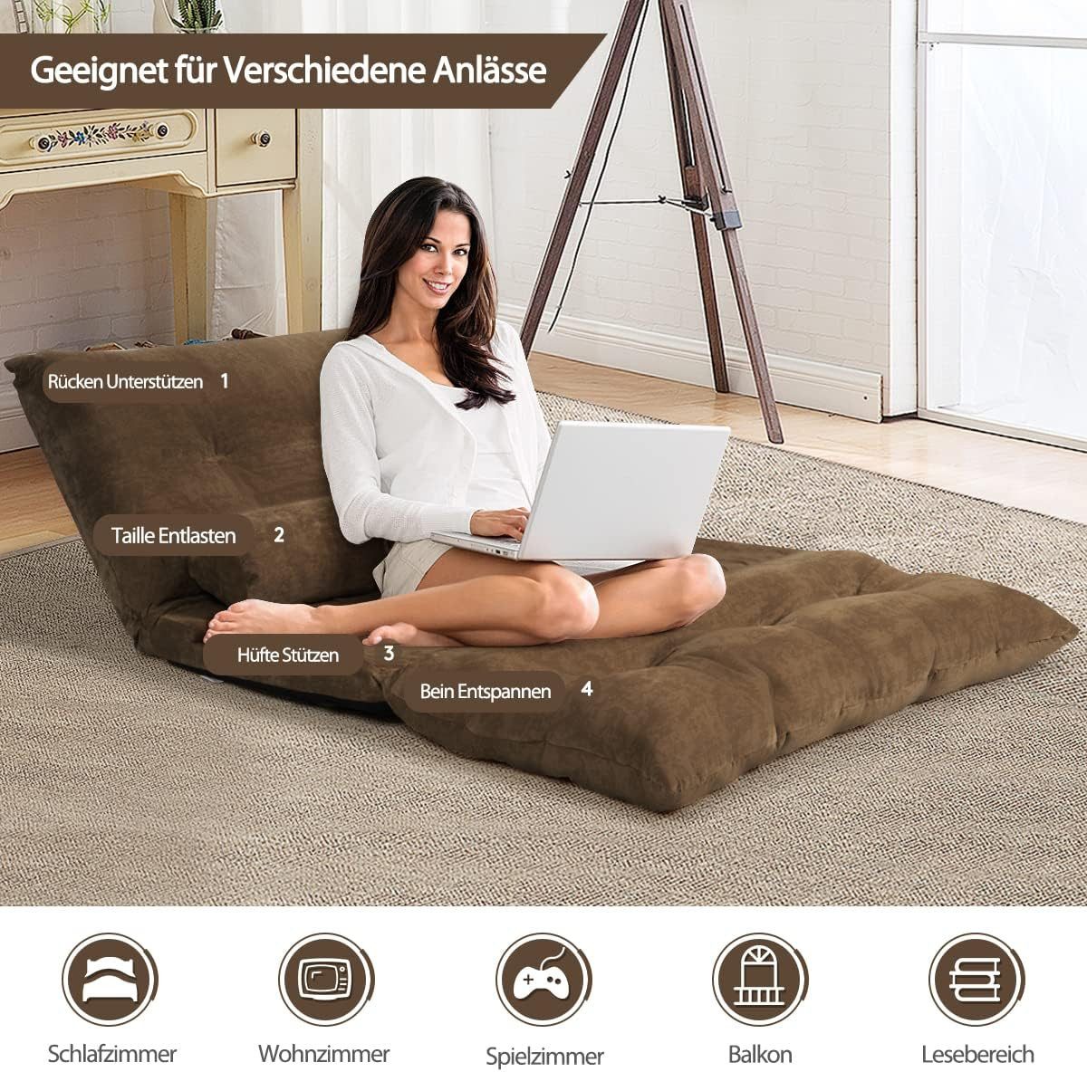 COSTWAY Schlafsofa, bettfunktion,verstellbare Rückenlehne,klappbar,Kissen