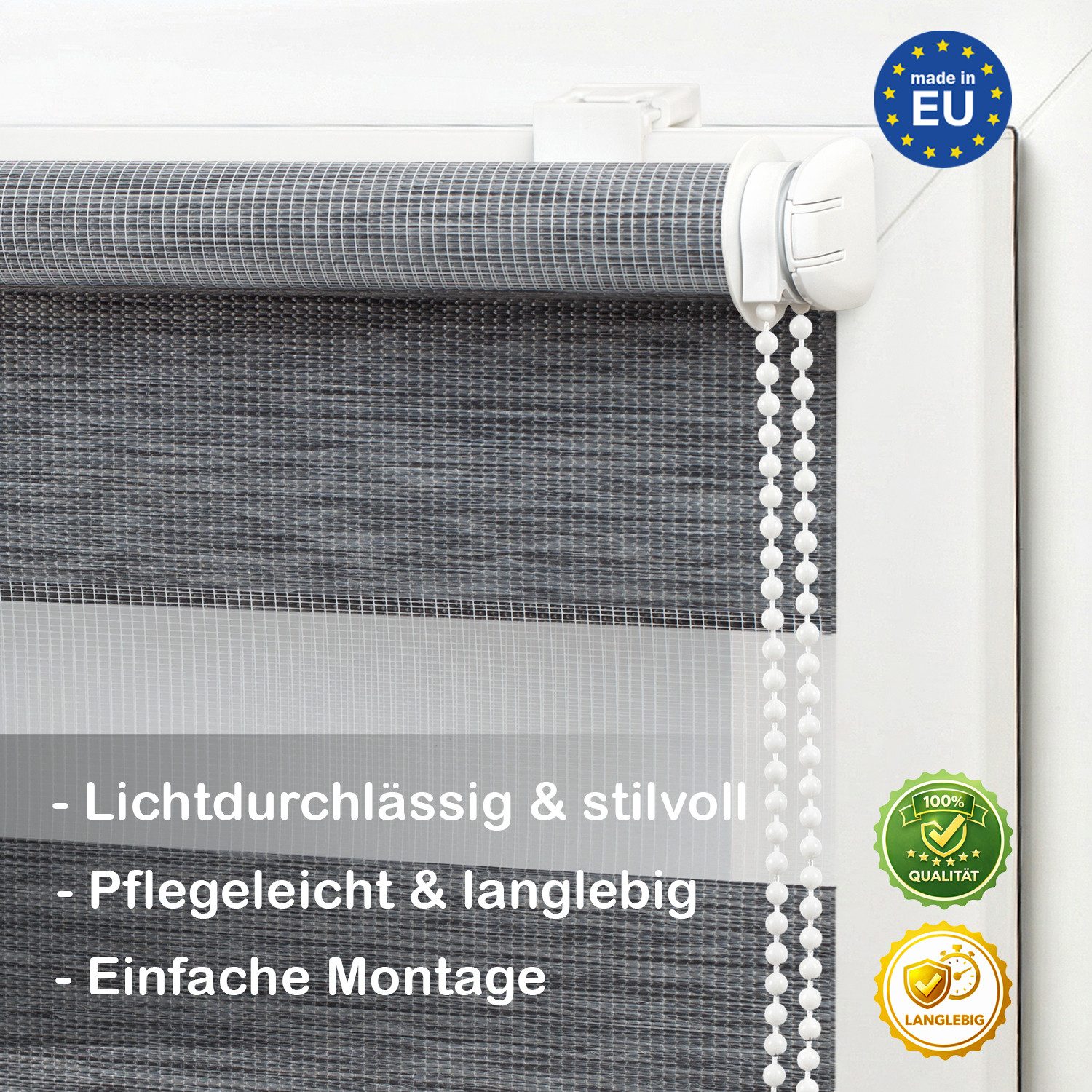 Doppelrollo Duo Rollo Klemmfix ohne Bohren für Fenster Rollos Faltrollo "Natural", DomDeco, Klemm- oder Schraubmontage, Klemmbar, Kettenzug, ohne Bohren, Sicht- – Bild 3 von 5